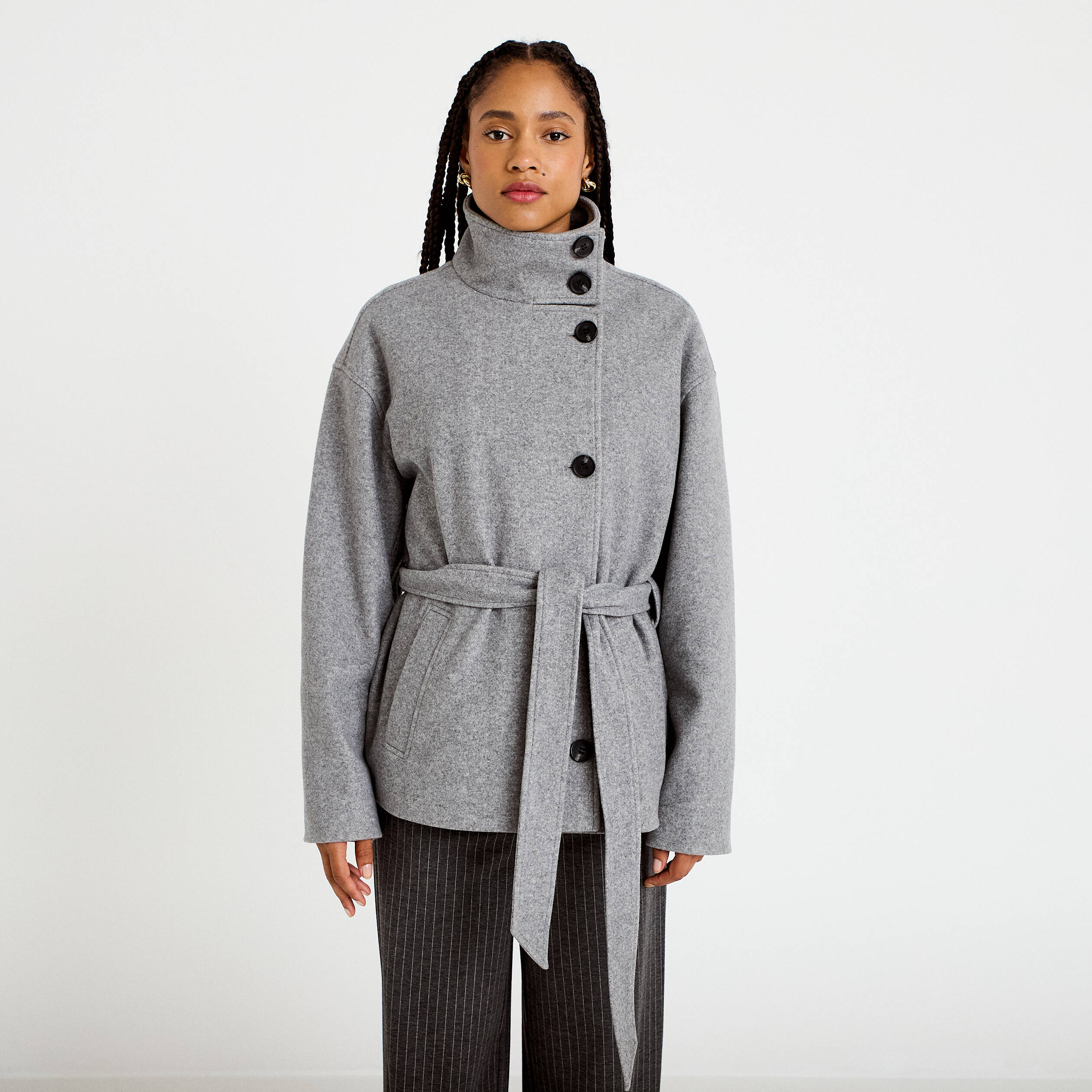 Veste oversize manches longues gris femme