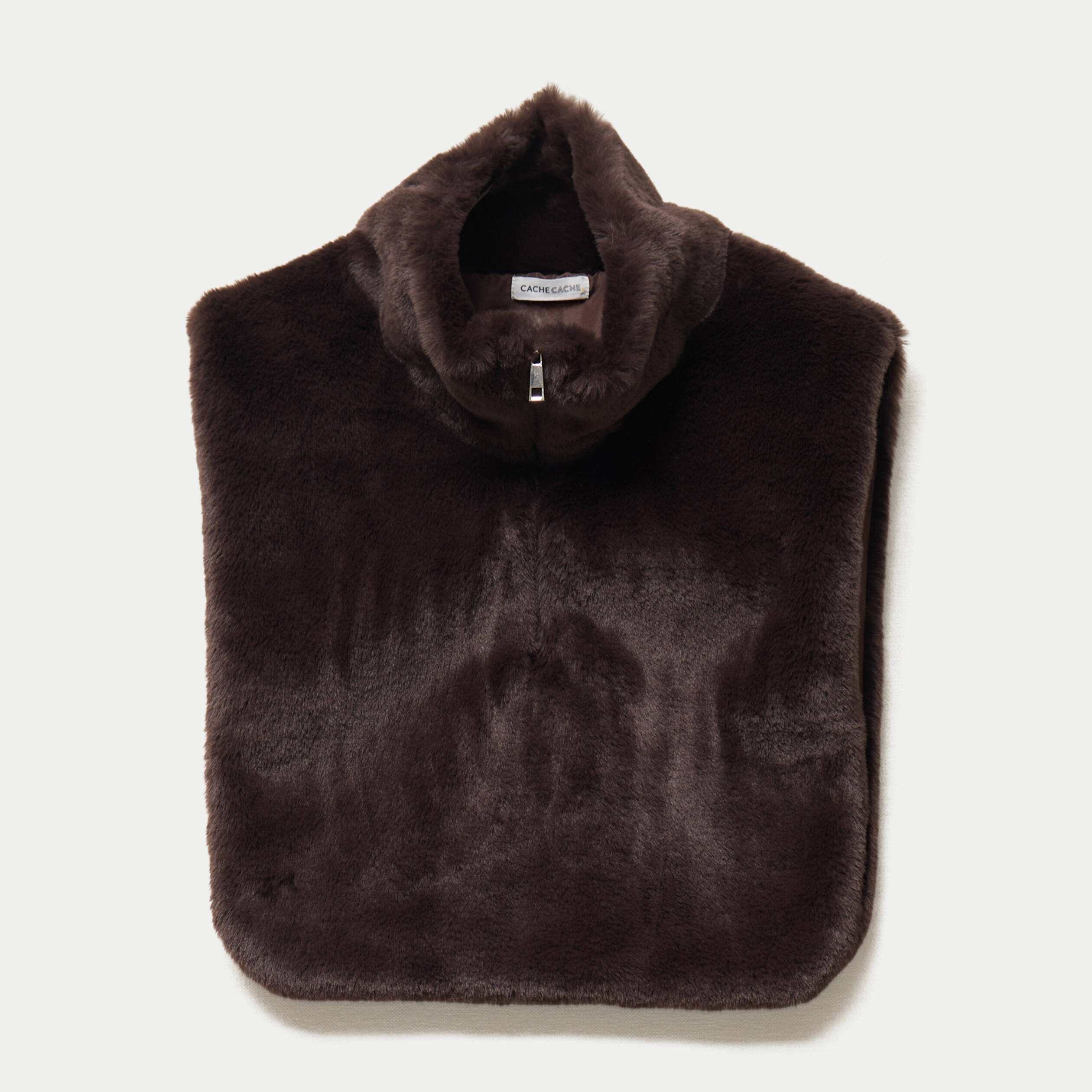 Cache-cou en fausse fourrure marron fonc&eacute; femme
