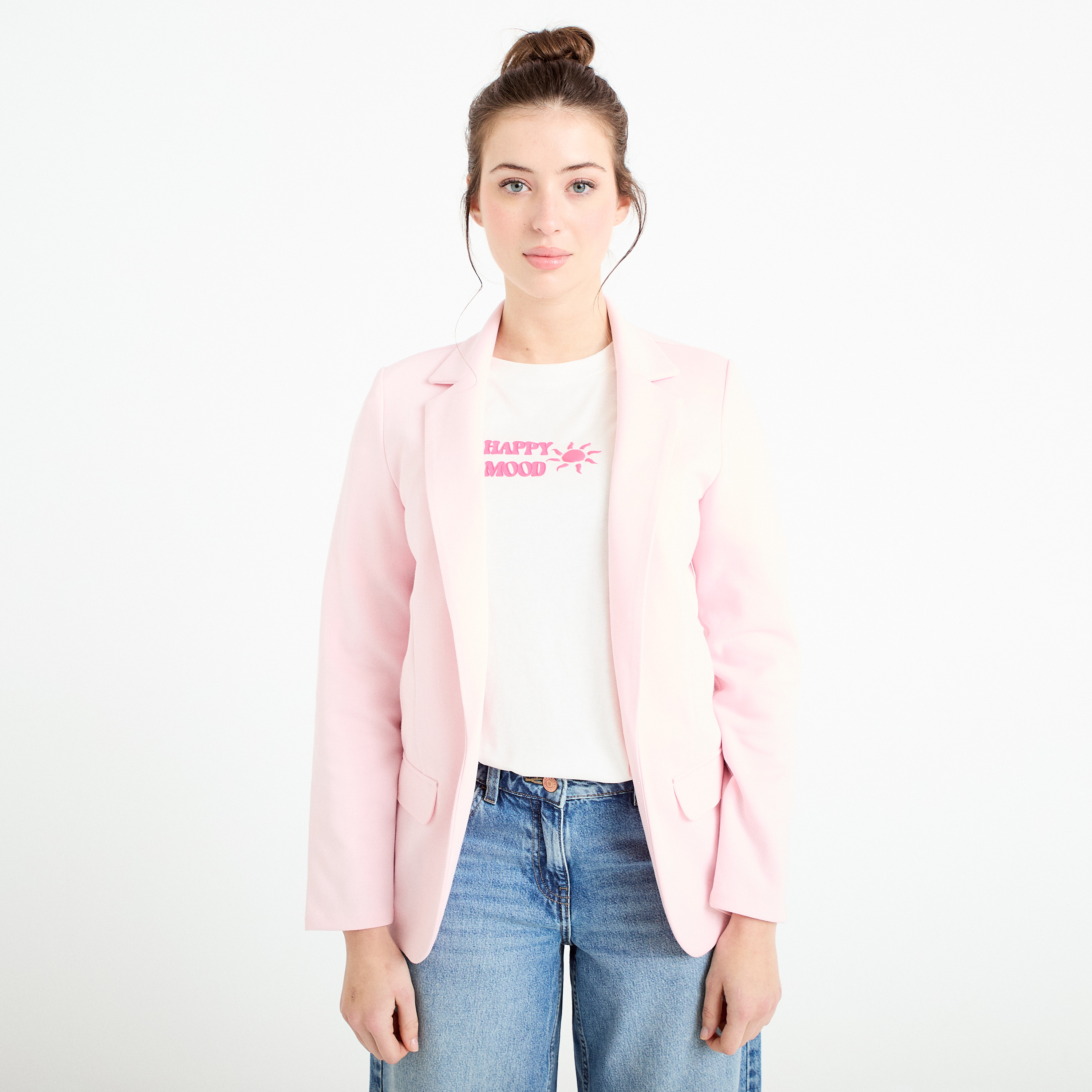 Veste blazer cintr&eacute;e rose clair femme