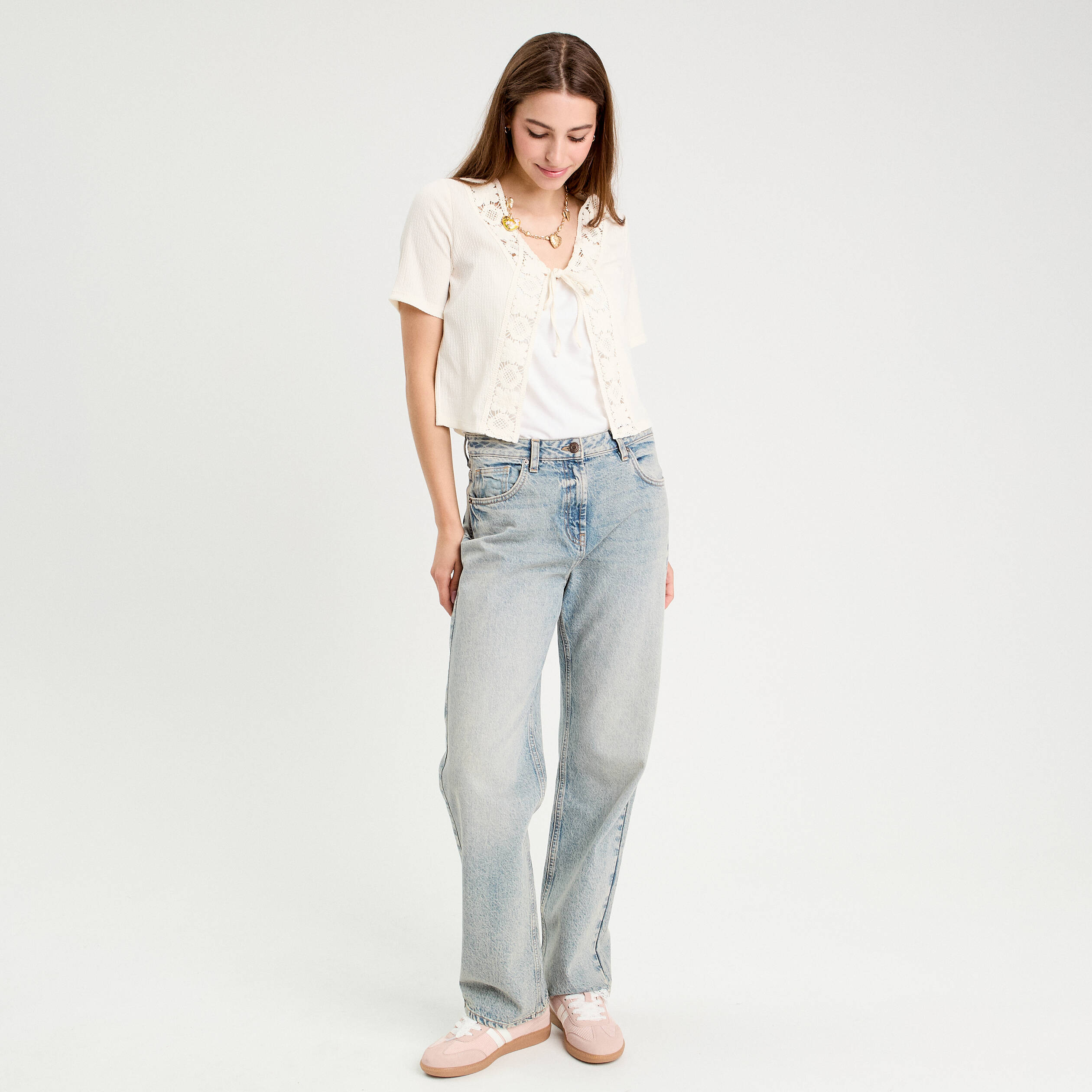 blouse manches courtes nouee ecru femme Blouse manches courtes nouée ecru femme