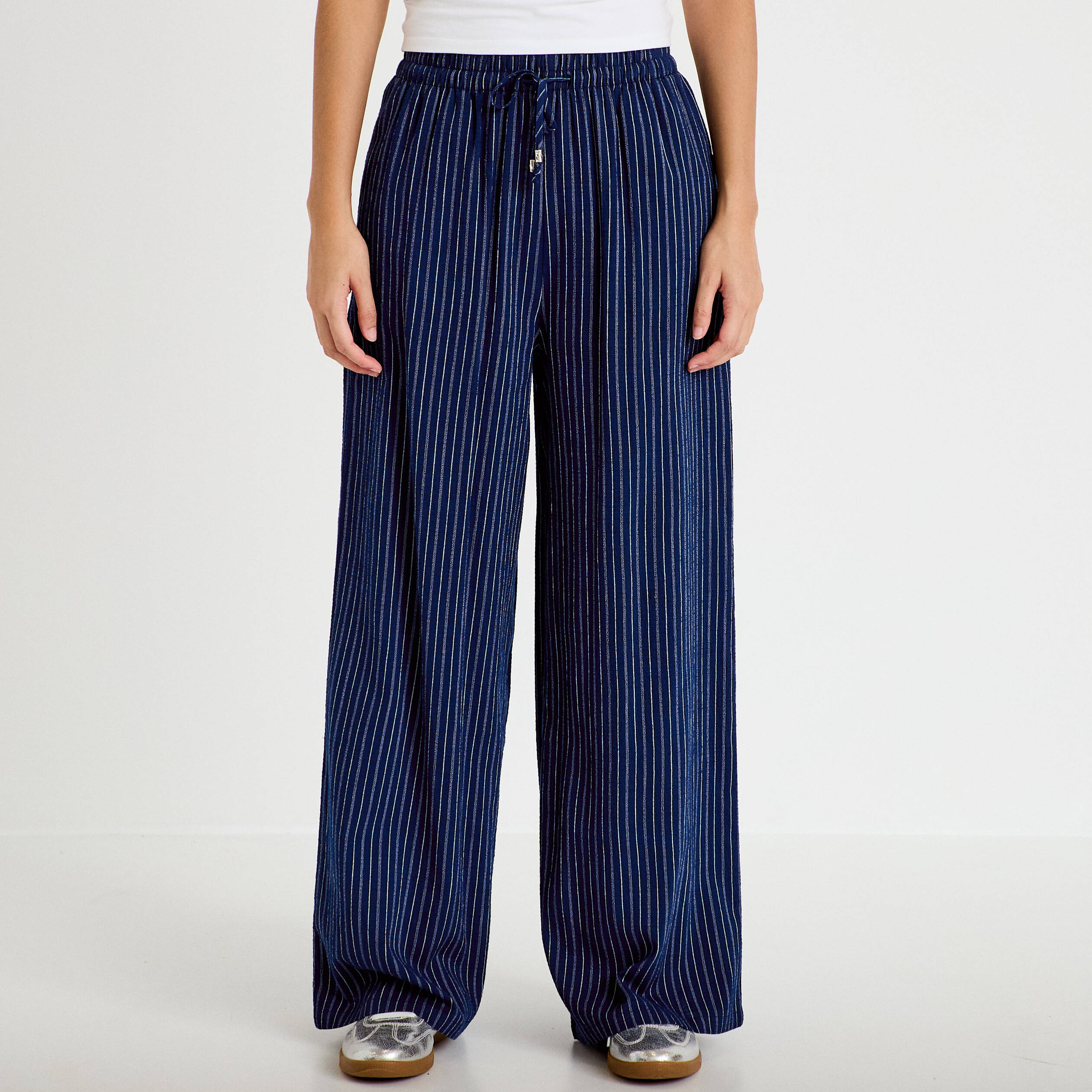 Pantalon large taille standard bleu femme