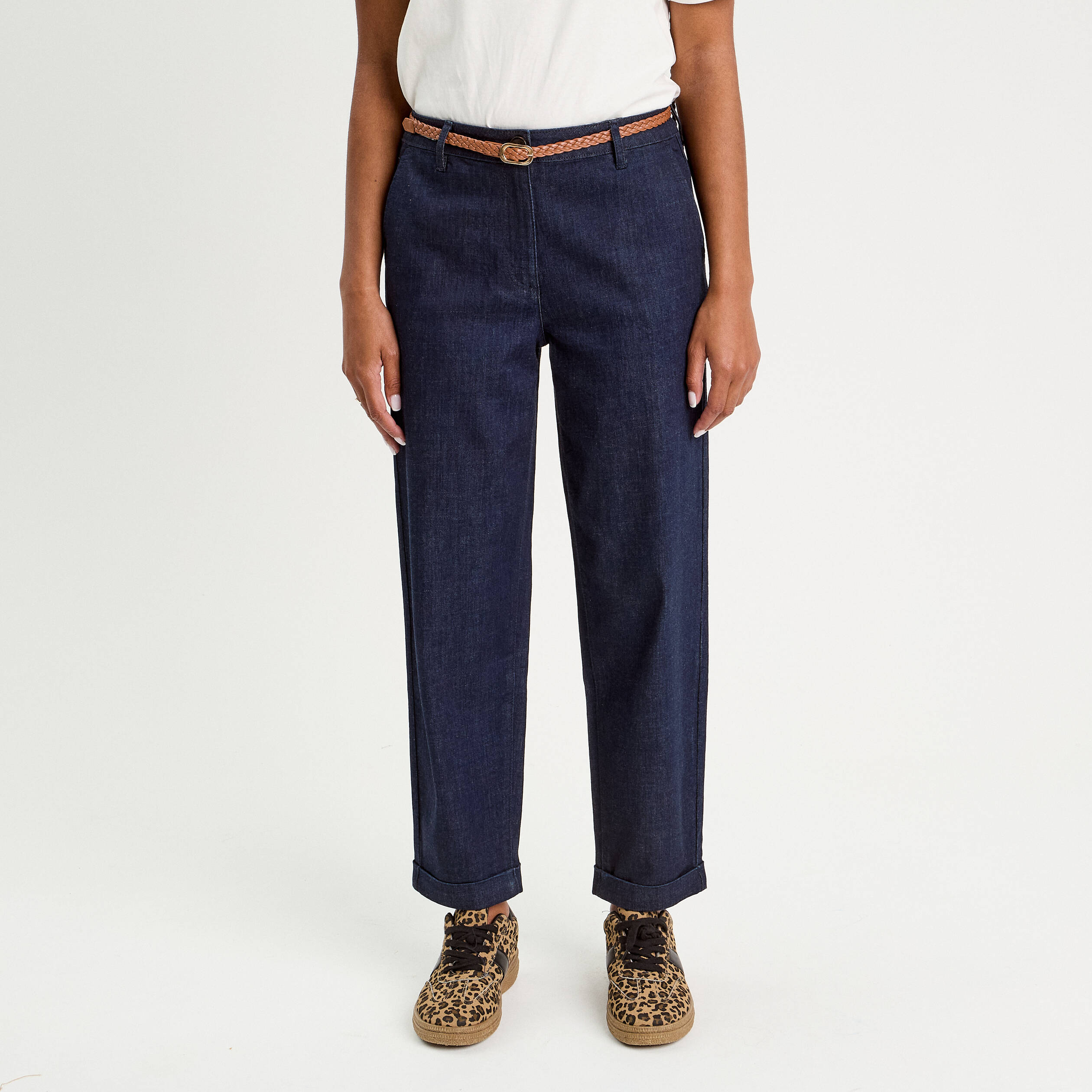 Jeans chino avec ceinture denim brut femme