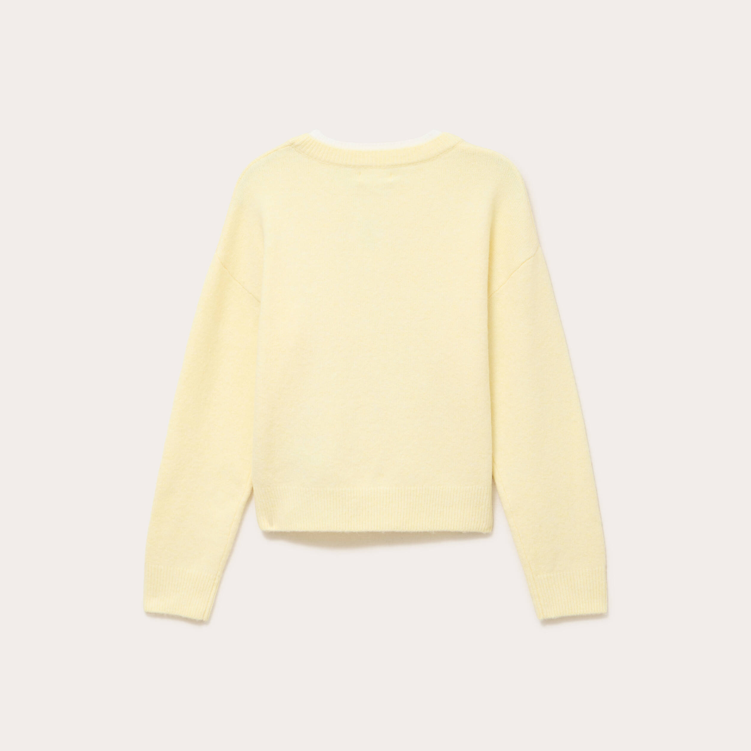 Pull col rond manches longues jaune clair femme