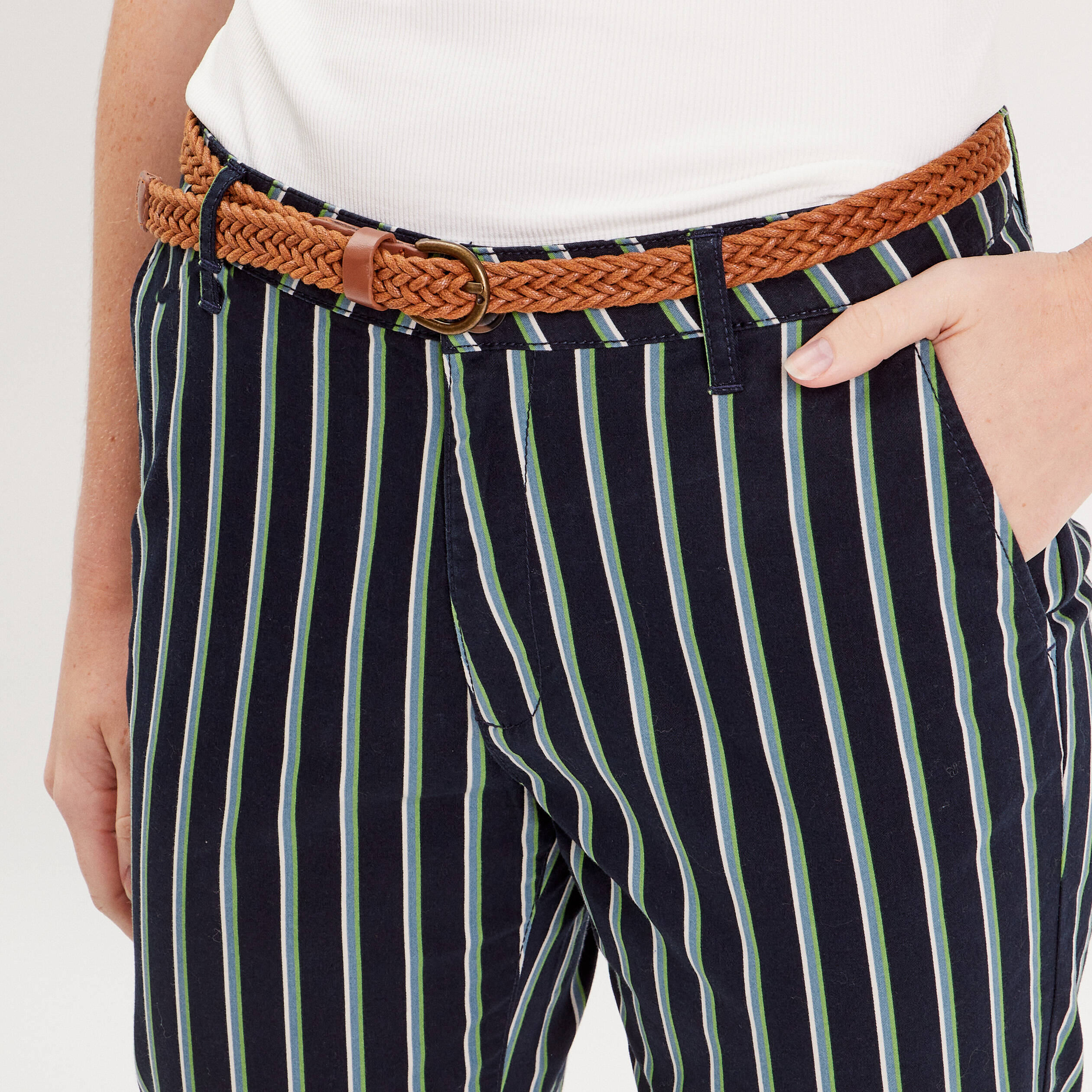 Pantalon chino slim 7/8&egrave;me bleu marine femme