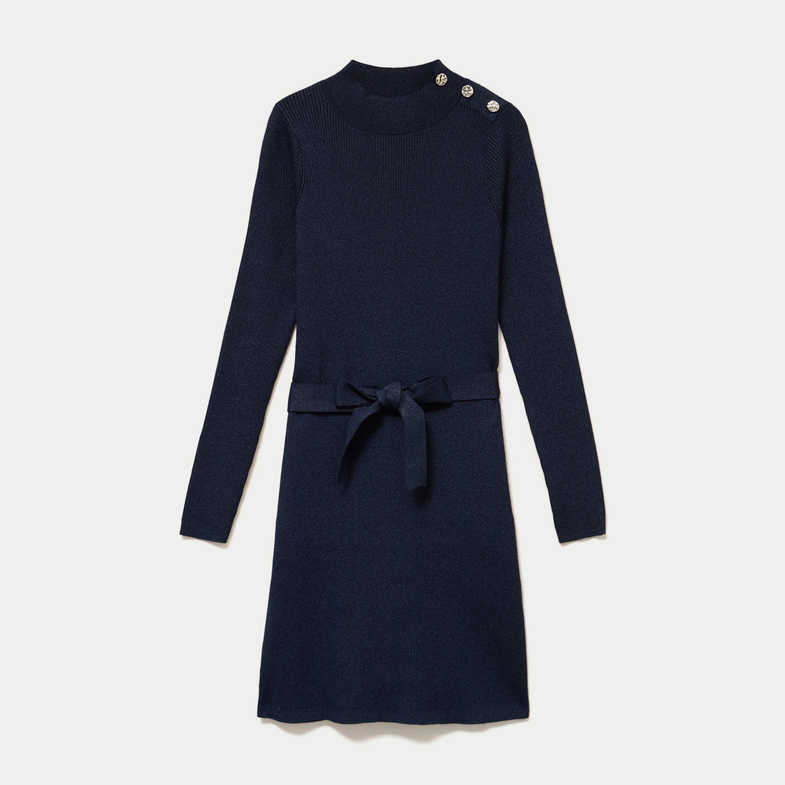 Robe pull ajust&eacute;e manches longues bleu marine femme