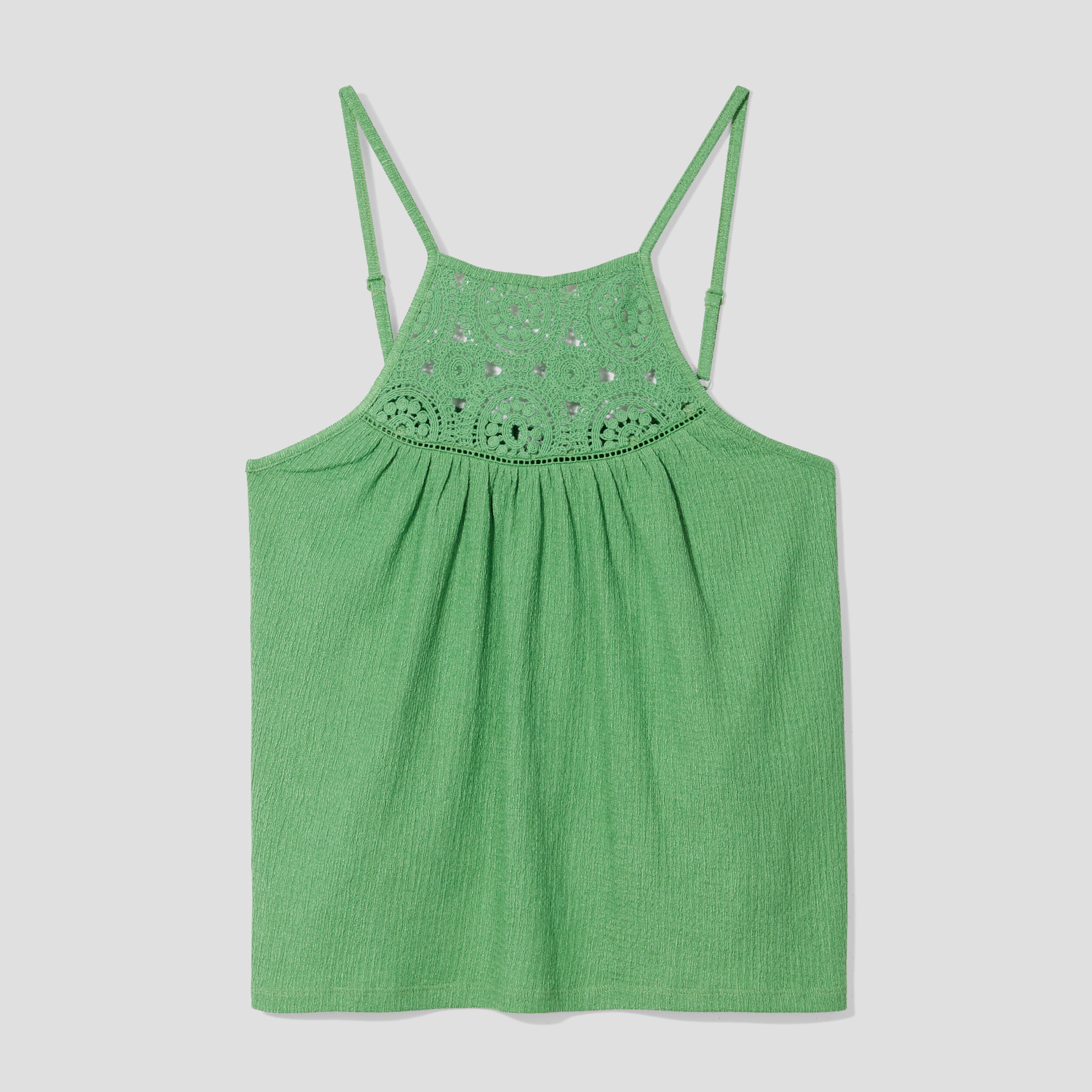 debardeur col macrame vert femme Débardeur col macramé vert femme