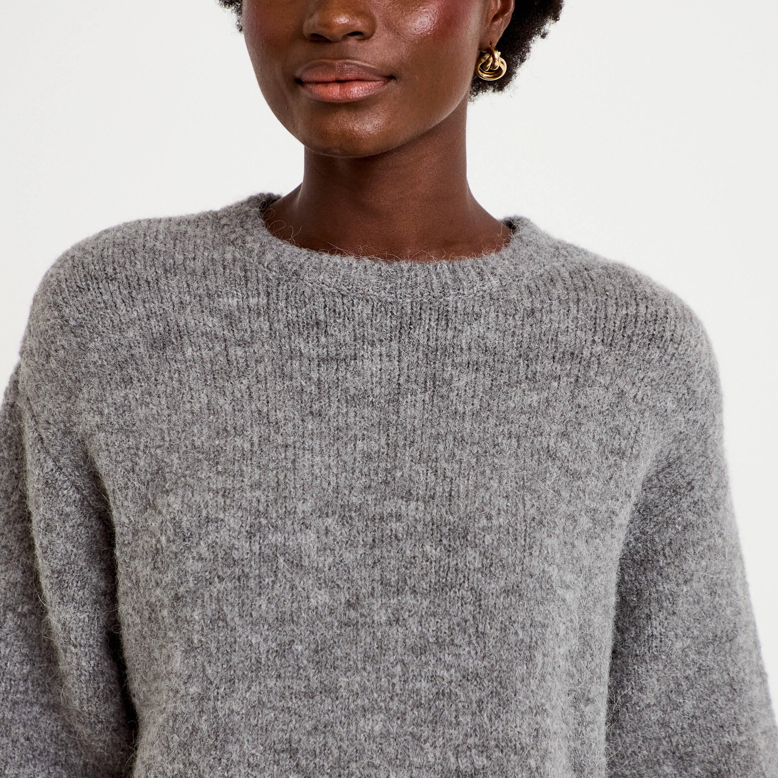 Pull manches courtes gris femme