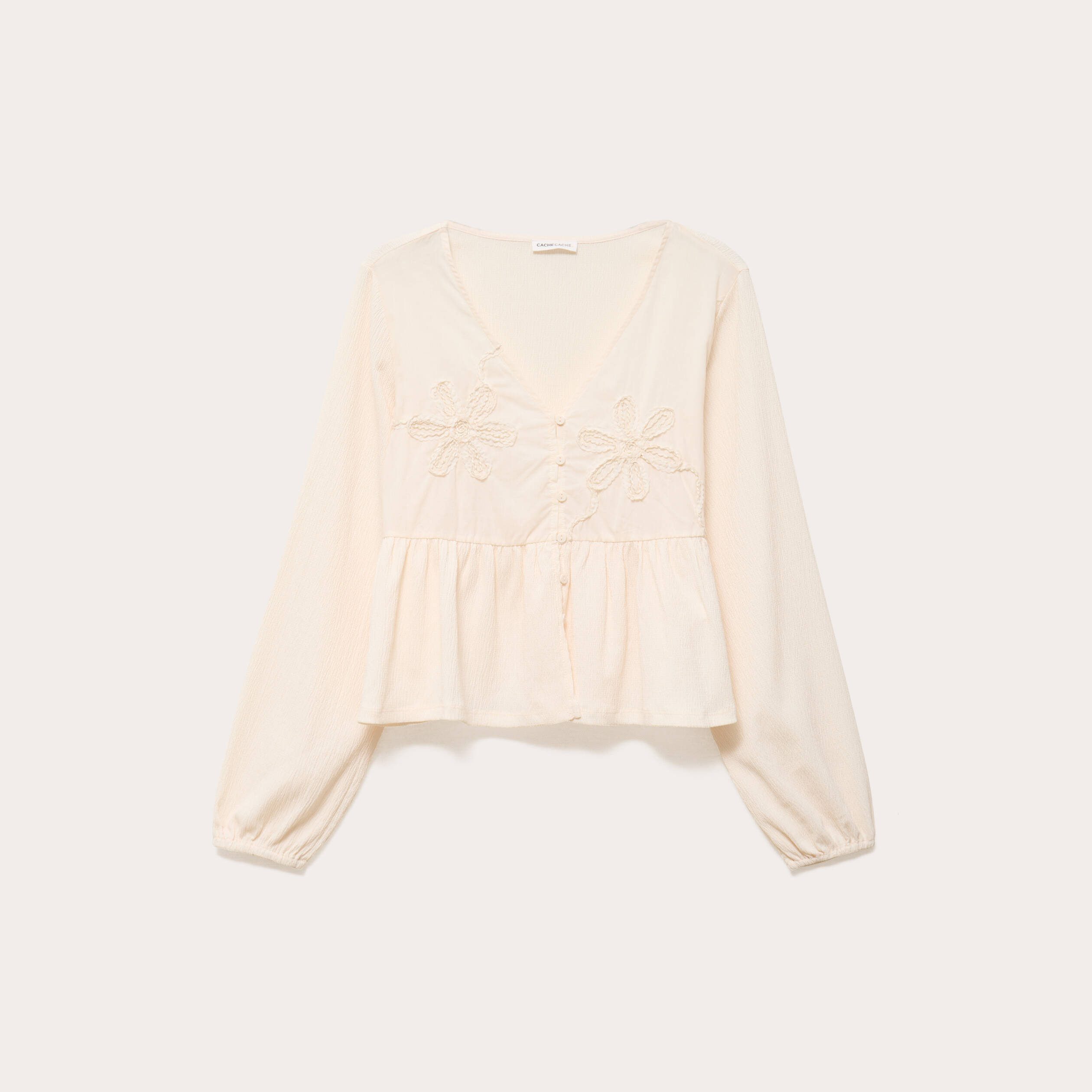 Blouse brod&eacute;e ecru femme
