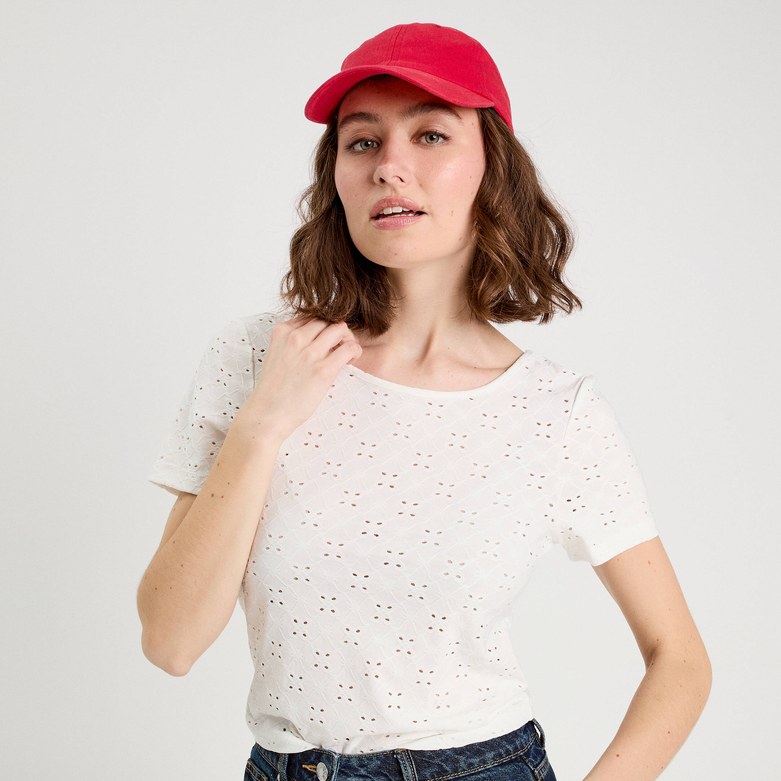 T-shirt broderie anglaise ecru femme
