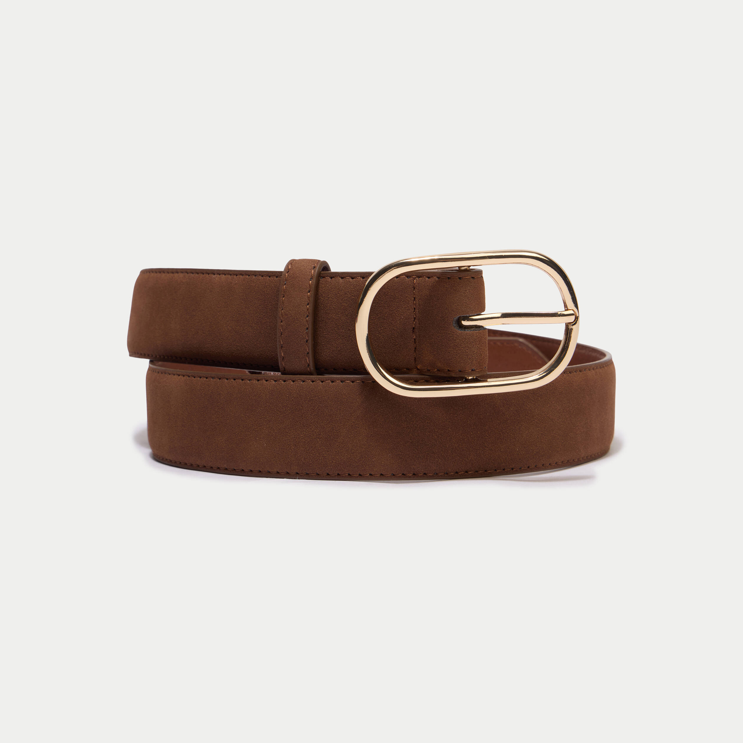 Ceinture fine aspect daim camel femme