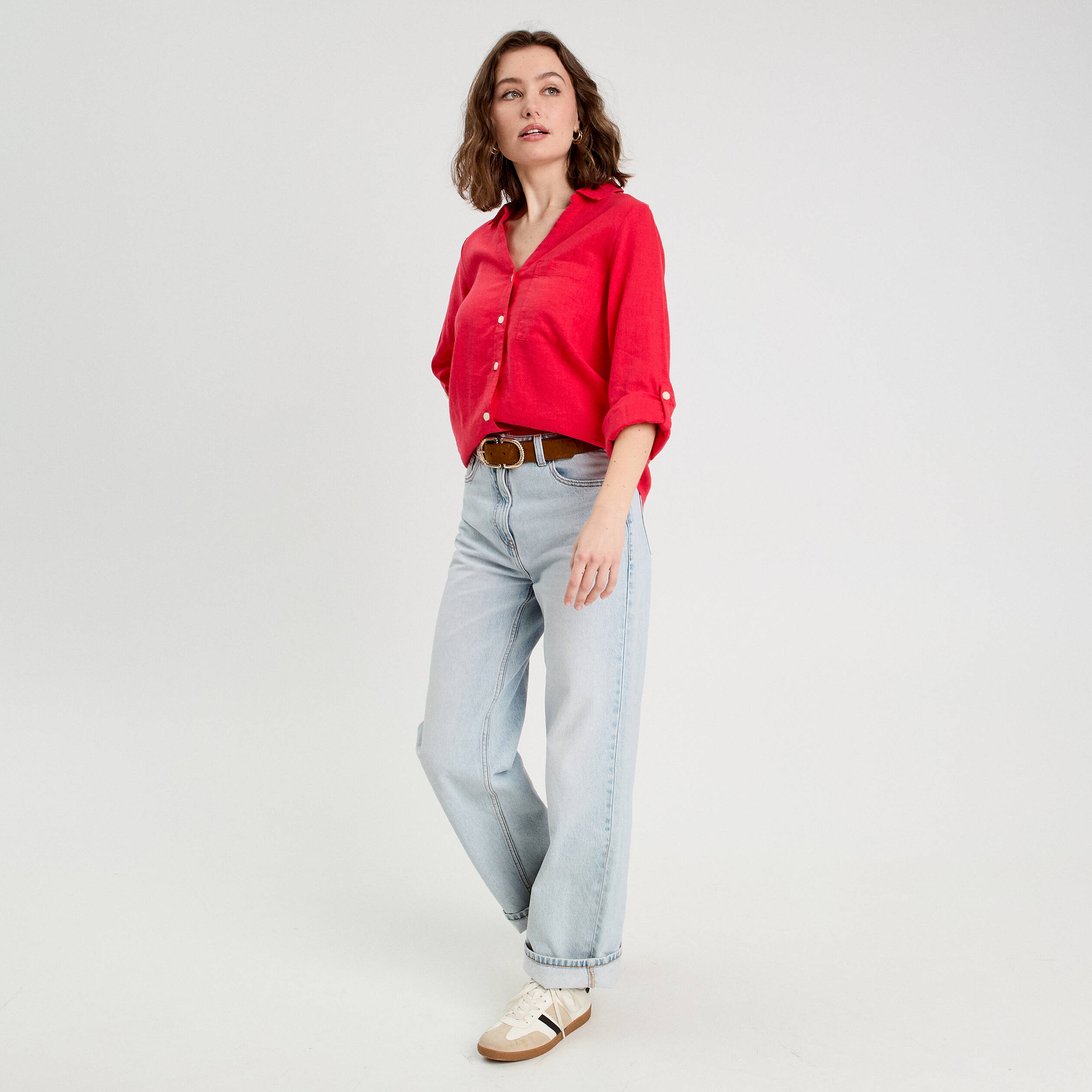 Chemise femme LL Bean taille L rouge à carreaux boutonnée
