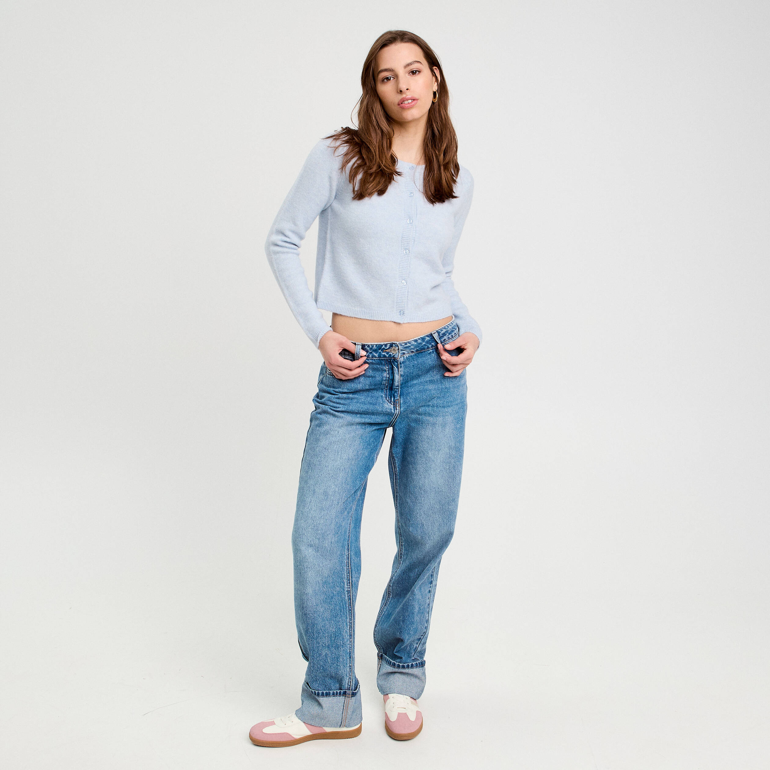 gilet boutonne manches longues denim snow gris femme Gilet boutonné manches longues denim snow gris femme