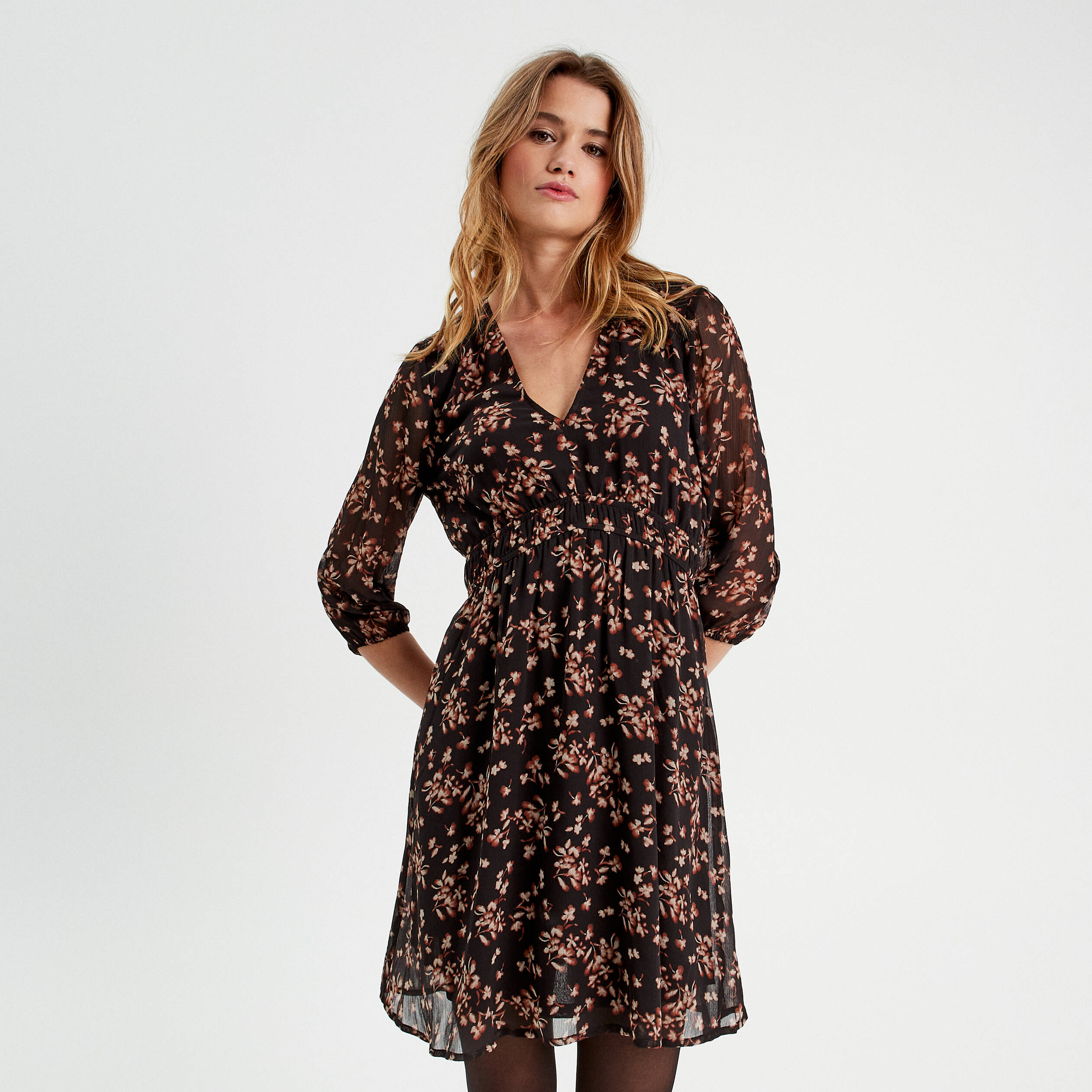 robe evasee manches 34 noir femme Robe évasée manches 3/4 noir femme