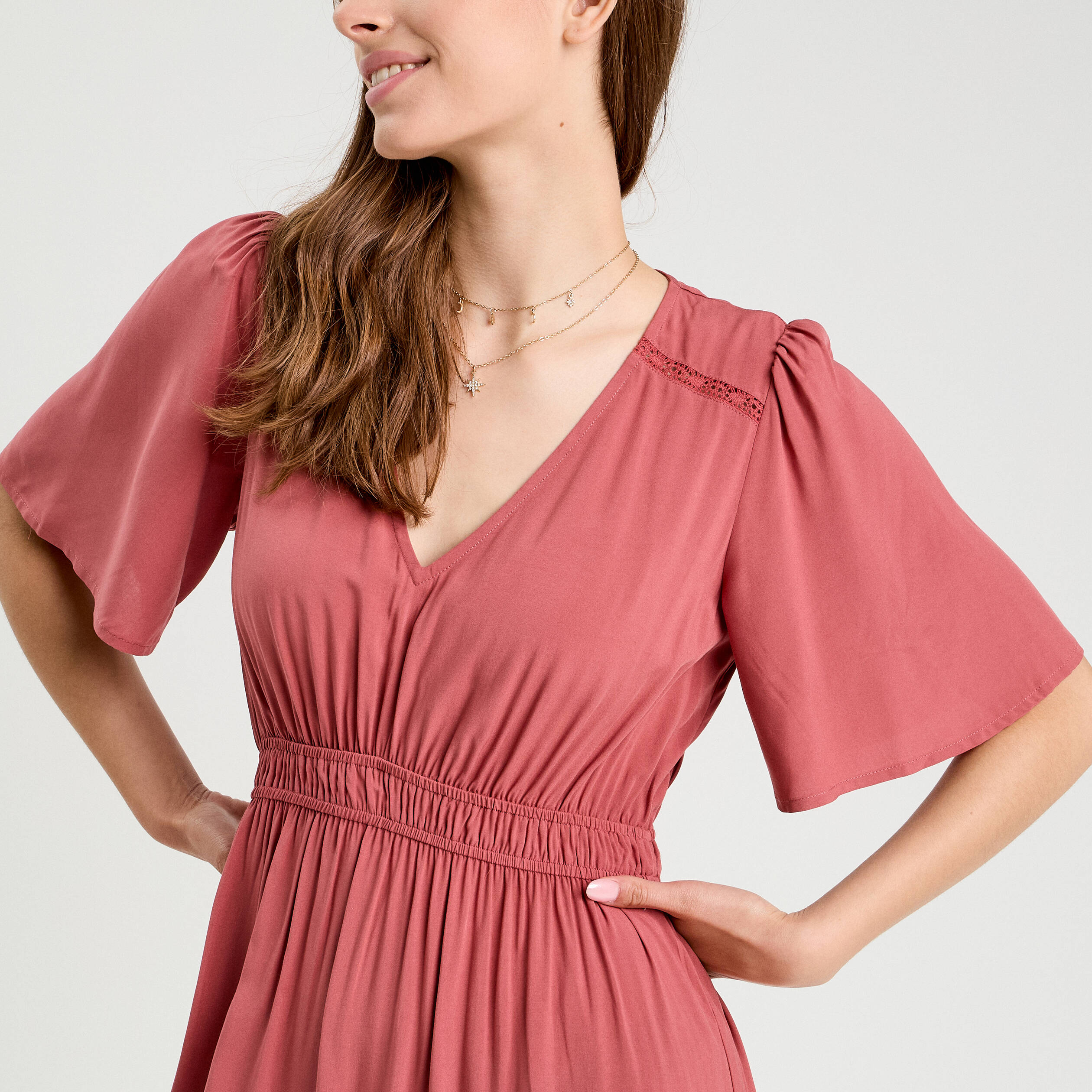 robe longue evasee vieux rose femme Robe longue évasée vieux rose femme