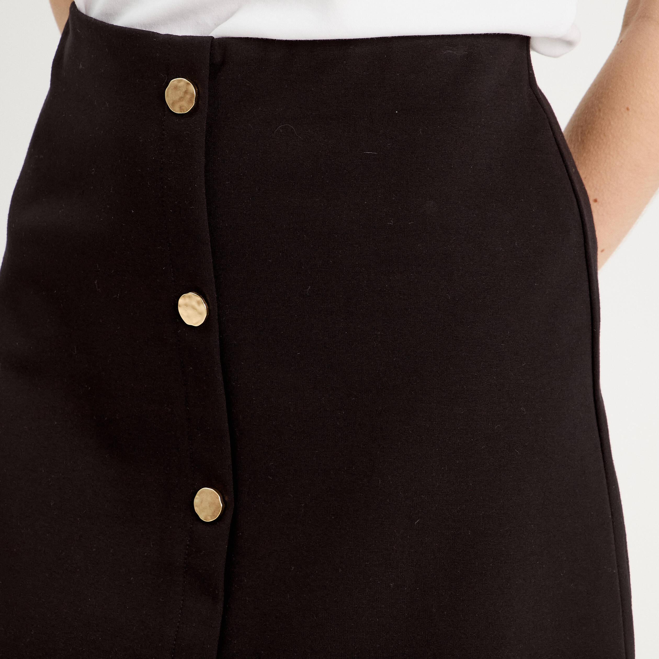 jupe droite stretch boutons noir femme Jupe droite stretch boutons noir femme