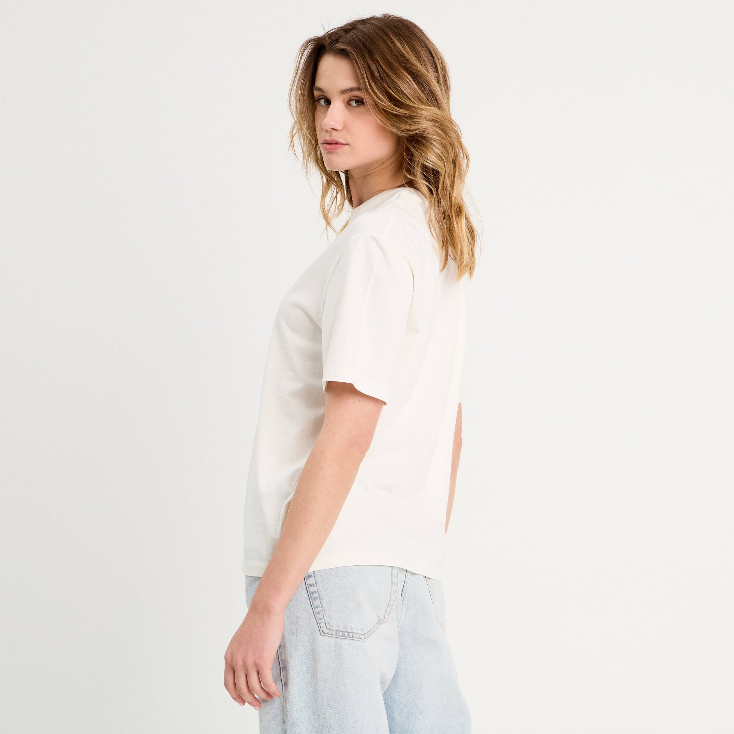 T-shirt oversize col rond ecru femme
