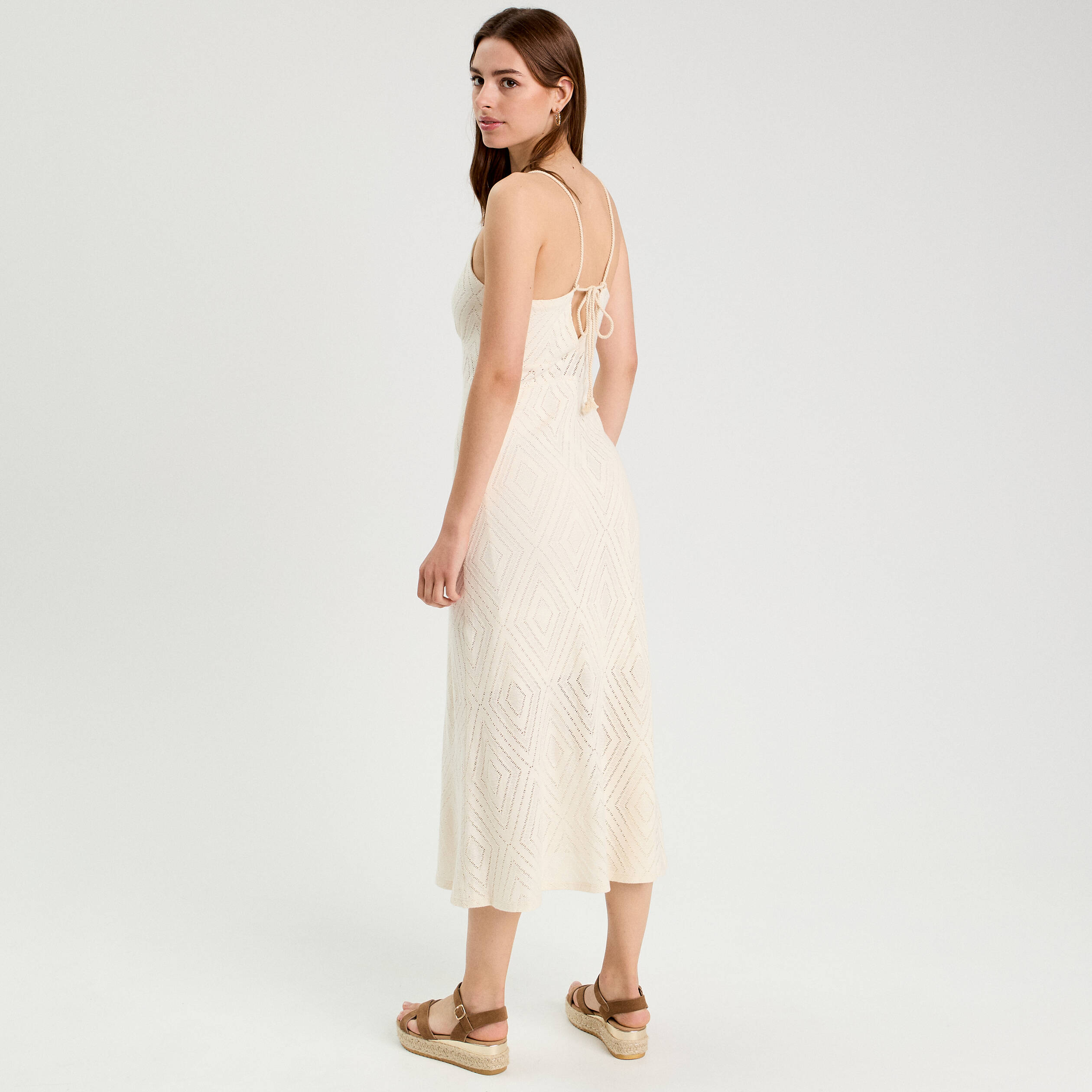 robe longue evasee ajouree ecru femme Robe longue évasée ajourée ecru femme