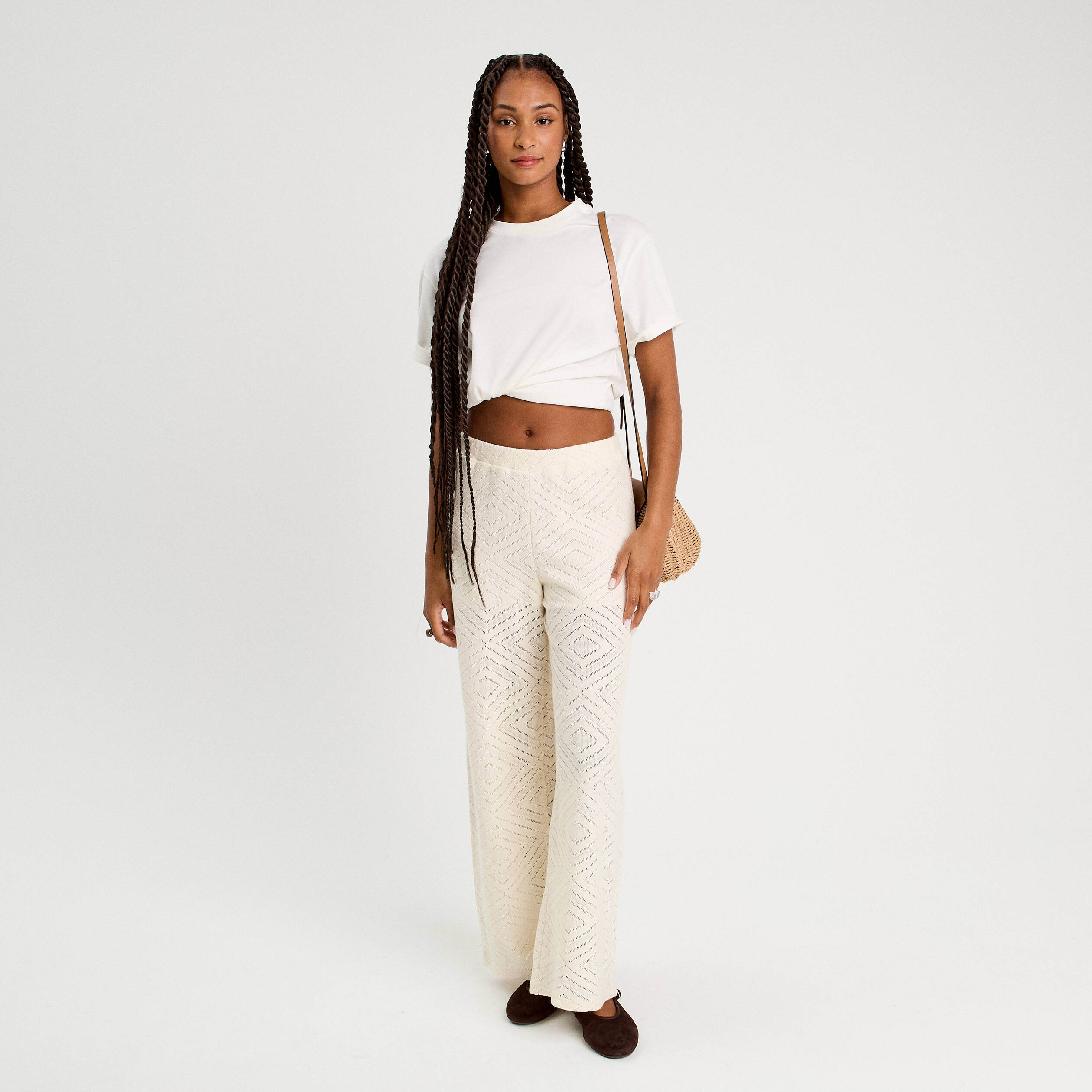 pantalon droit ajoure ecru femme Pantalon droit ajouré ecru femme