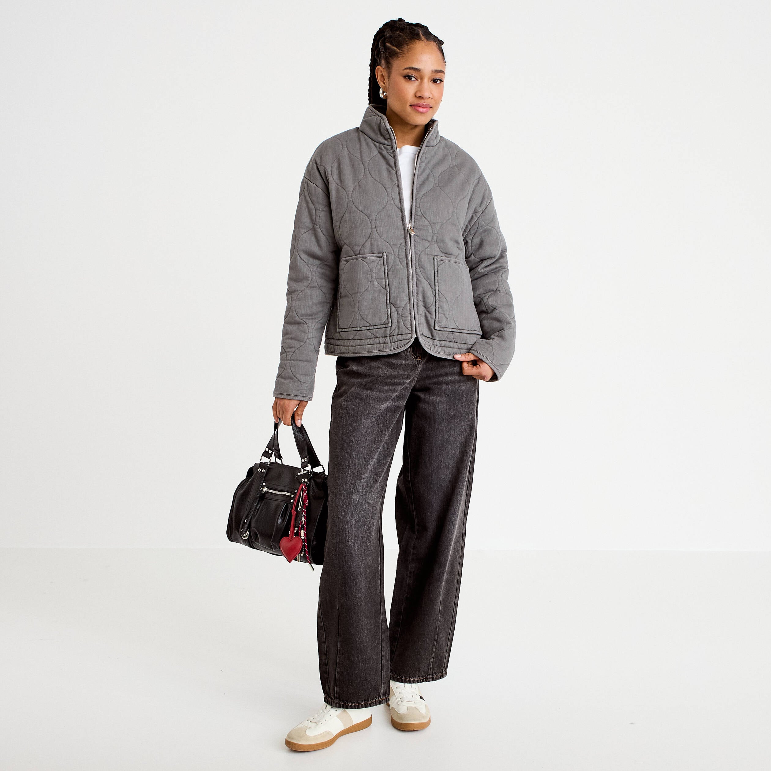 Veste matelass&eacute;e zipp&eacute;e gris clair femme