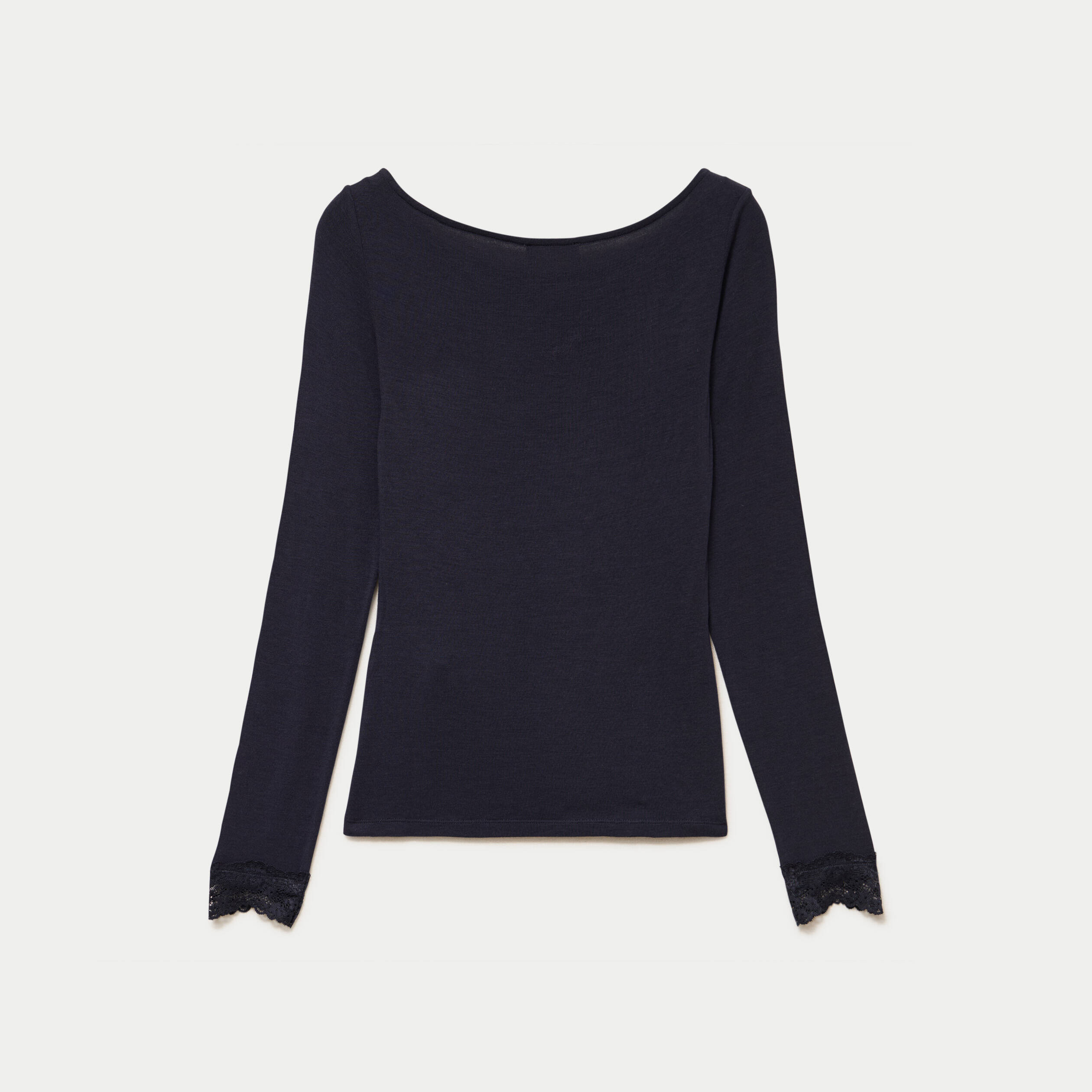 Seconde peau ajust&eacute;e col bateau bleu marine femme
