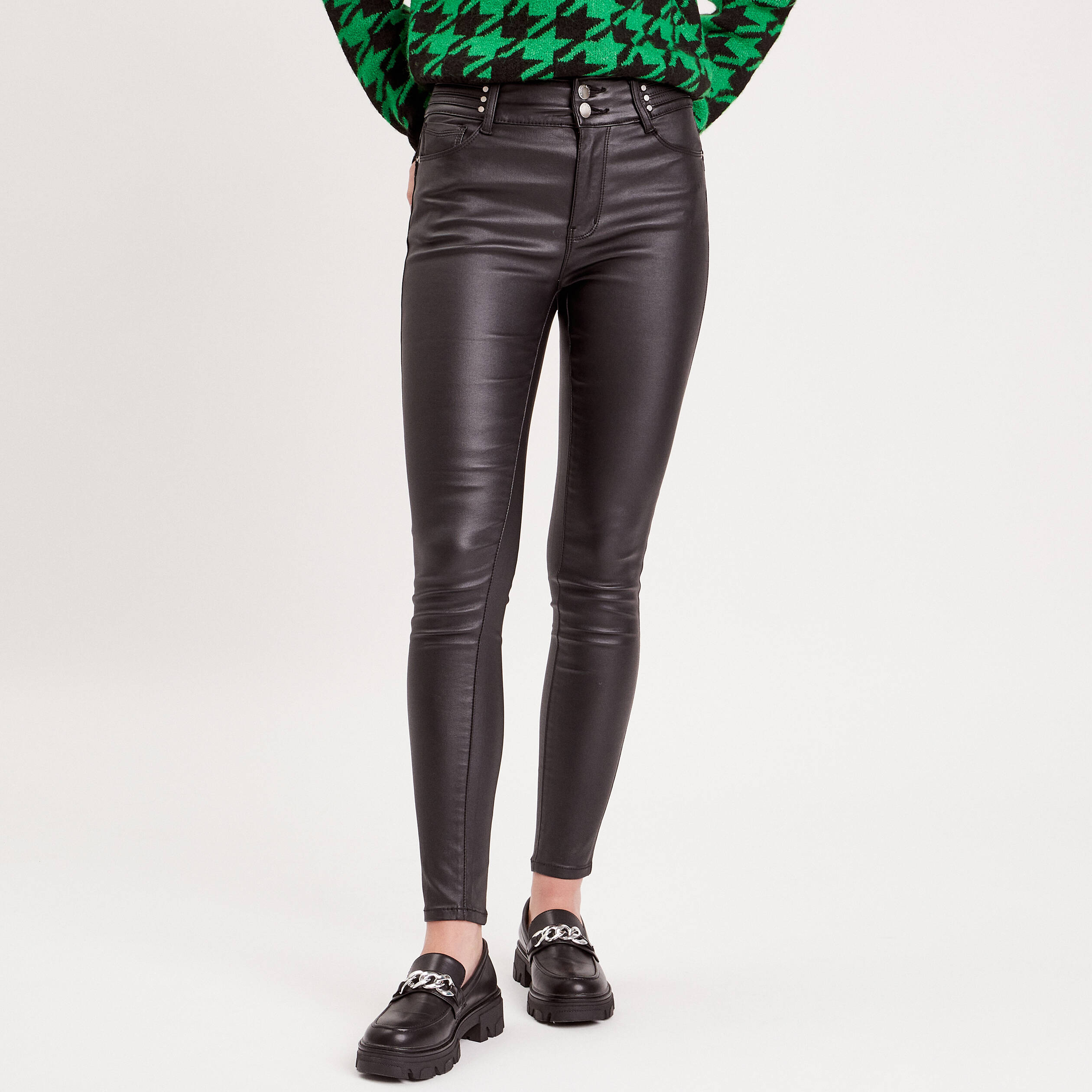 pantalon skinny enduit denim noir enduit femme Pantalon skinny enduit denim noir enduit femme