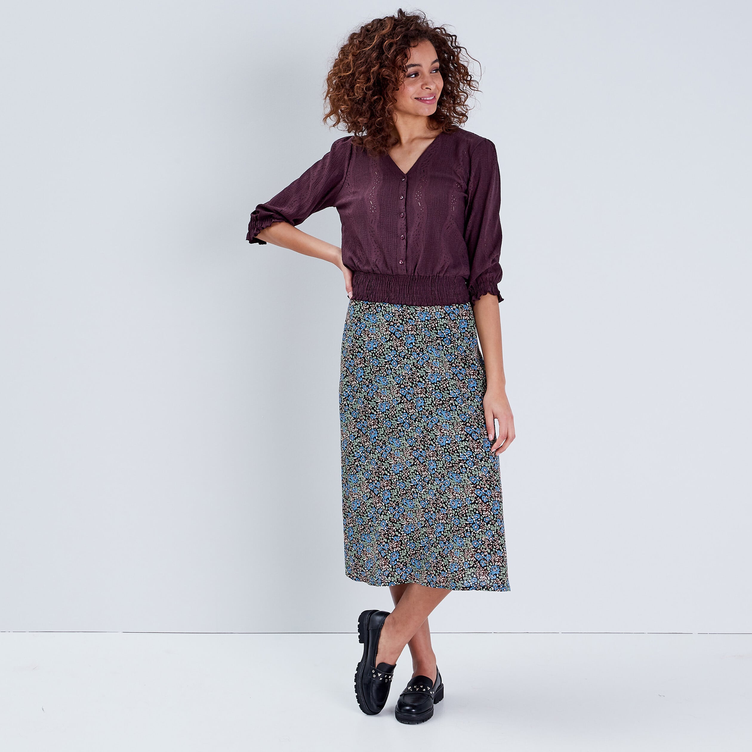 Blouse Sophie - manches 3/4 marron femme