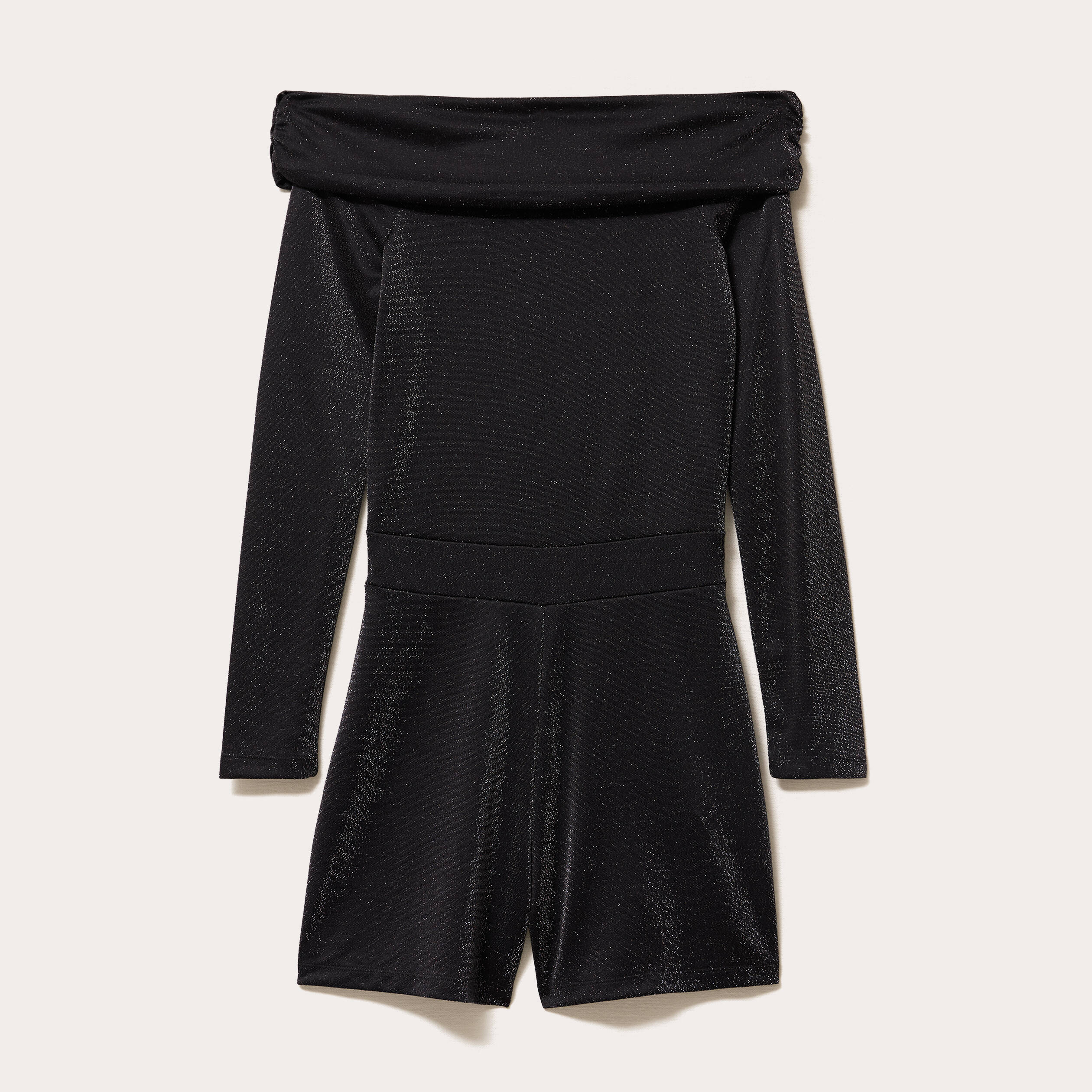 Combishort col bardot fils m&eacute;tallis&eacute;s noir femme