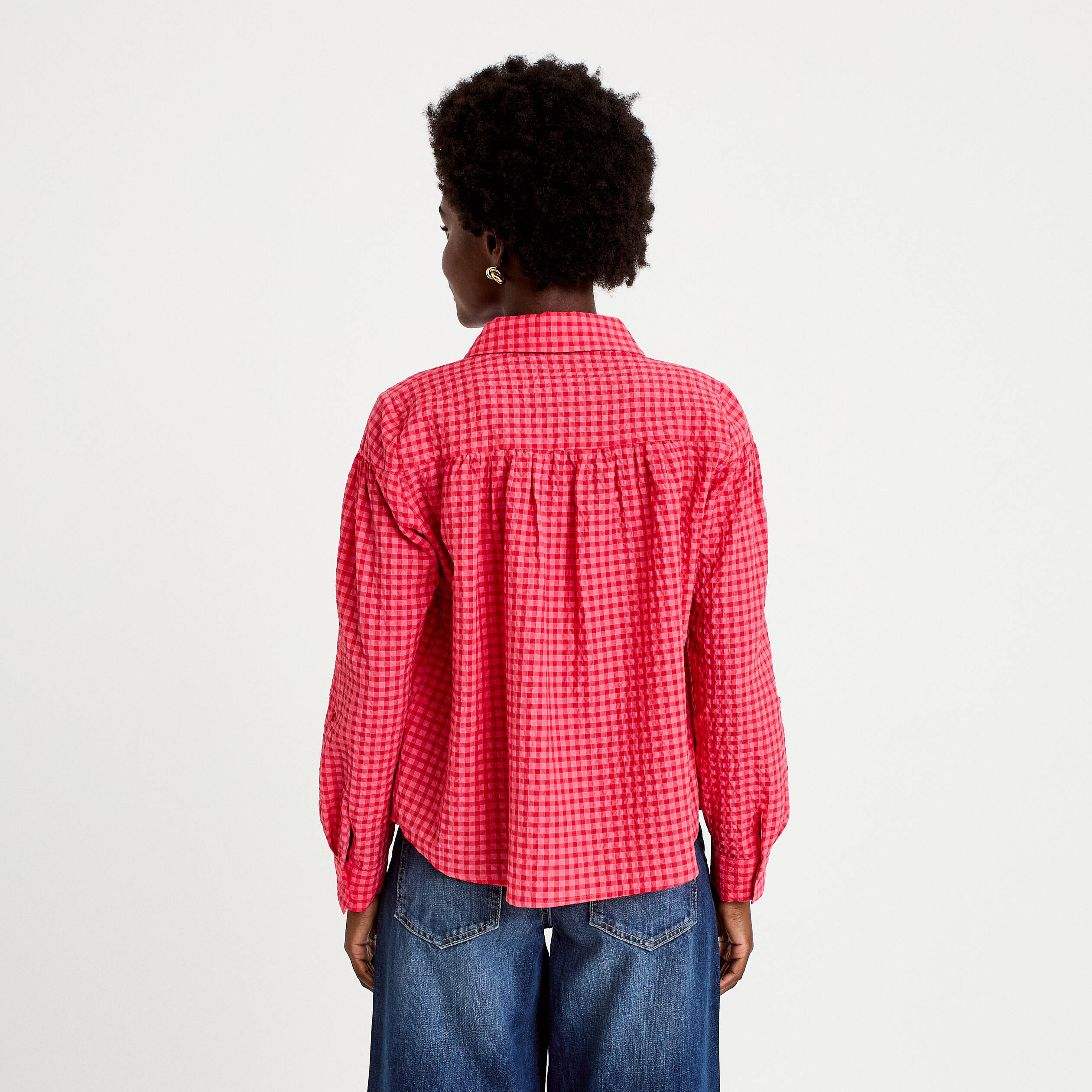Chemise ample manches longues vichy rouge cerise femme