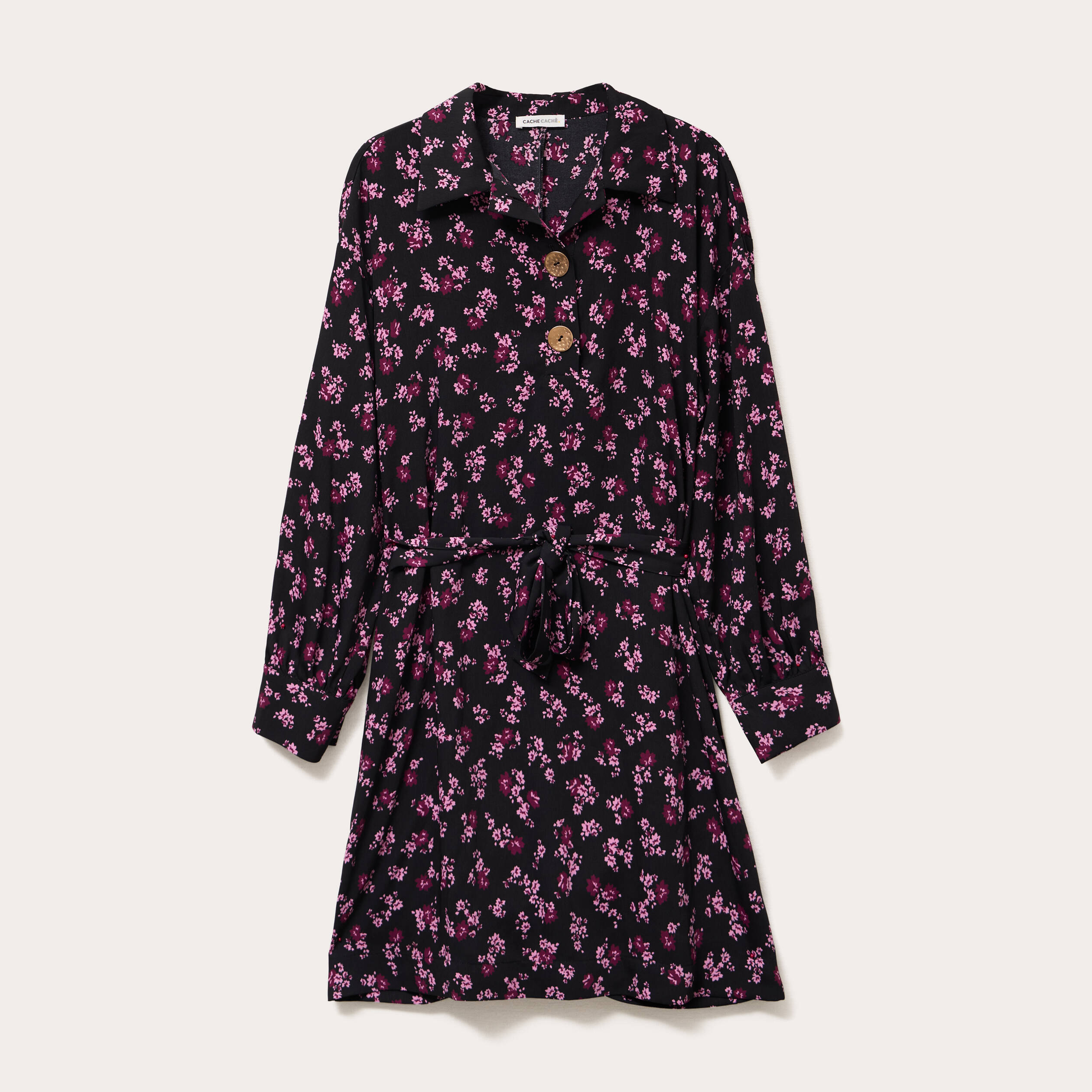 Robe courte droite col chemise noir femme