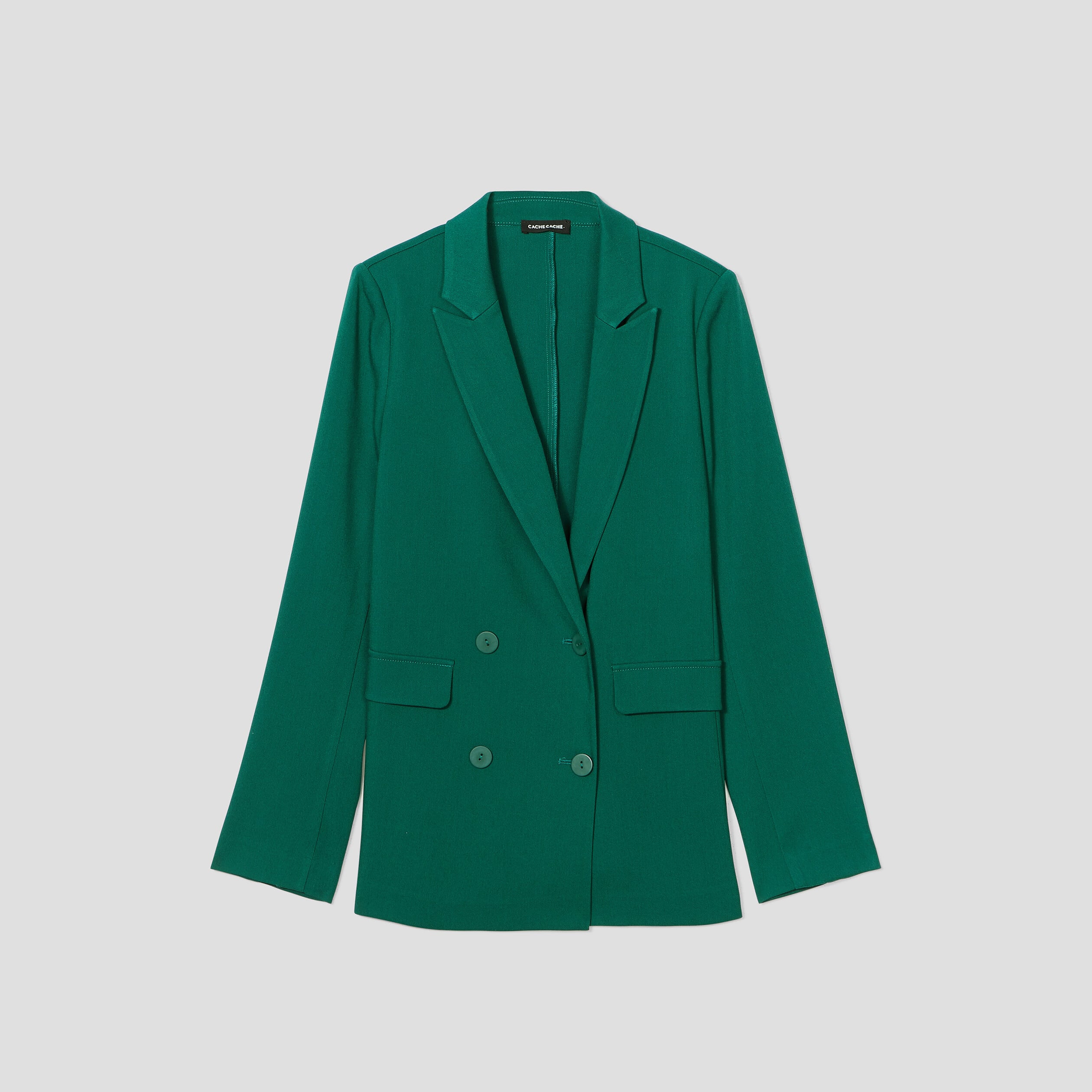 Veste esprit blazer droite vert fonc&eacute; femme