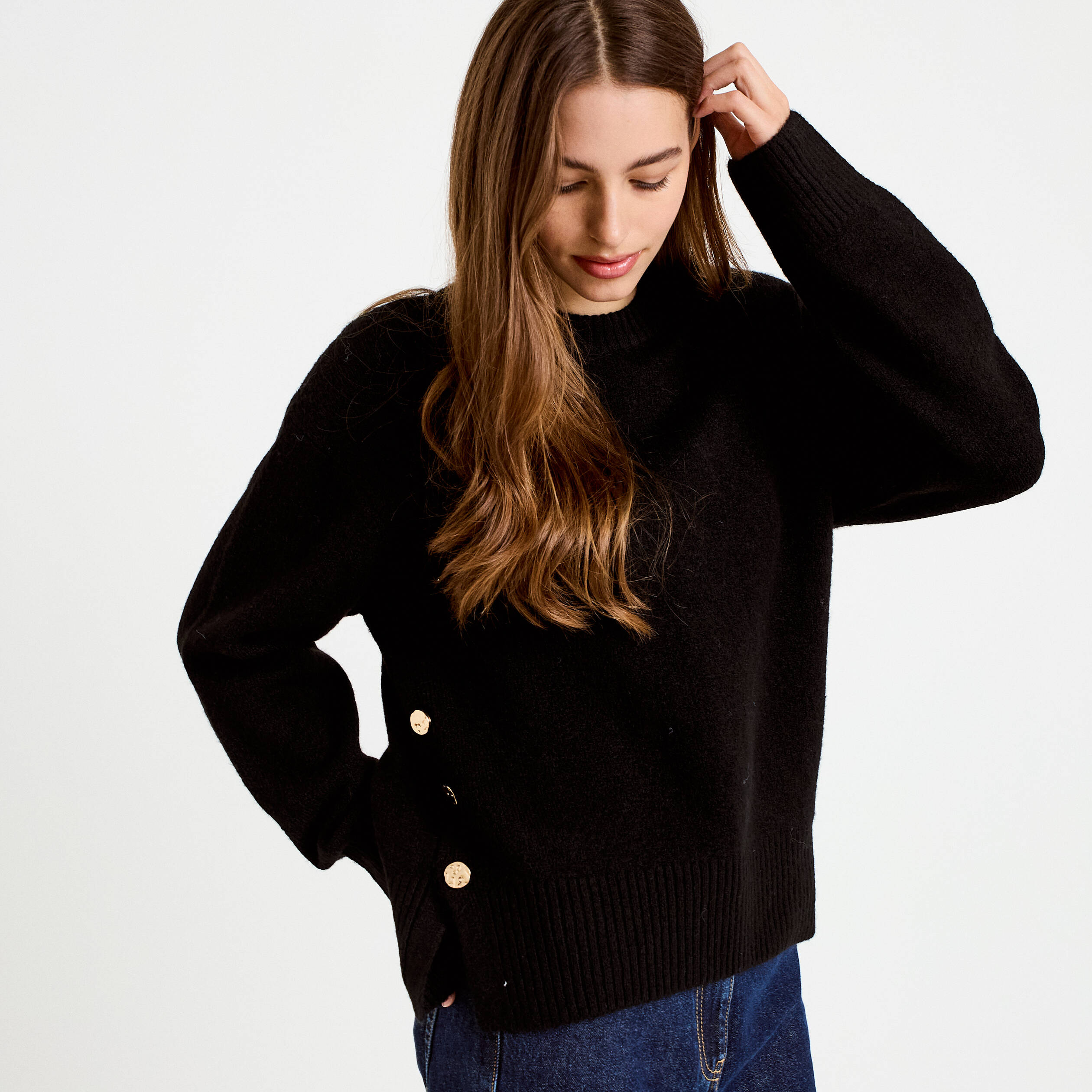 Pull manches longues noir femme