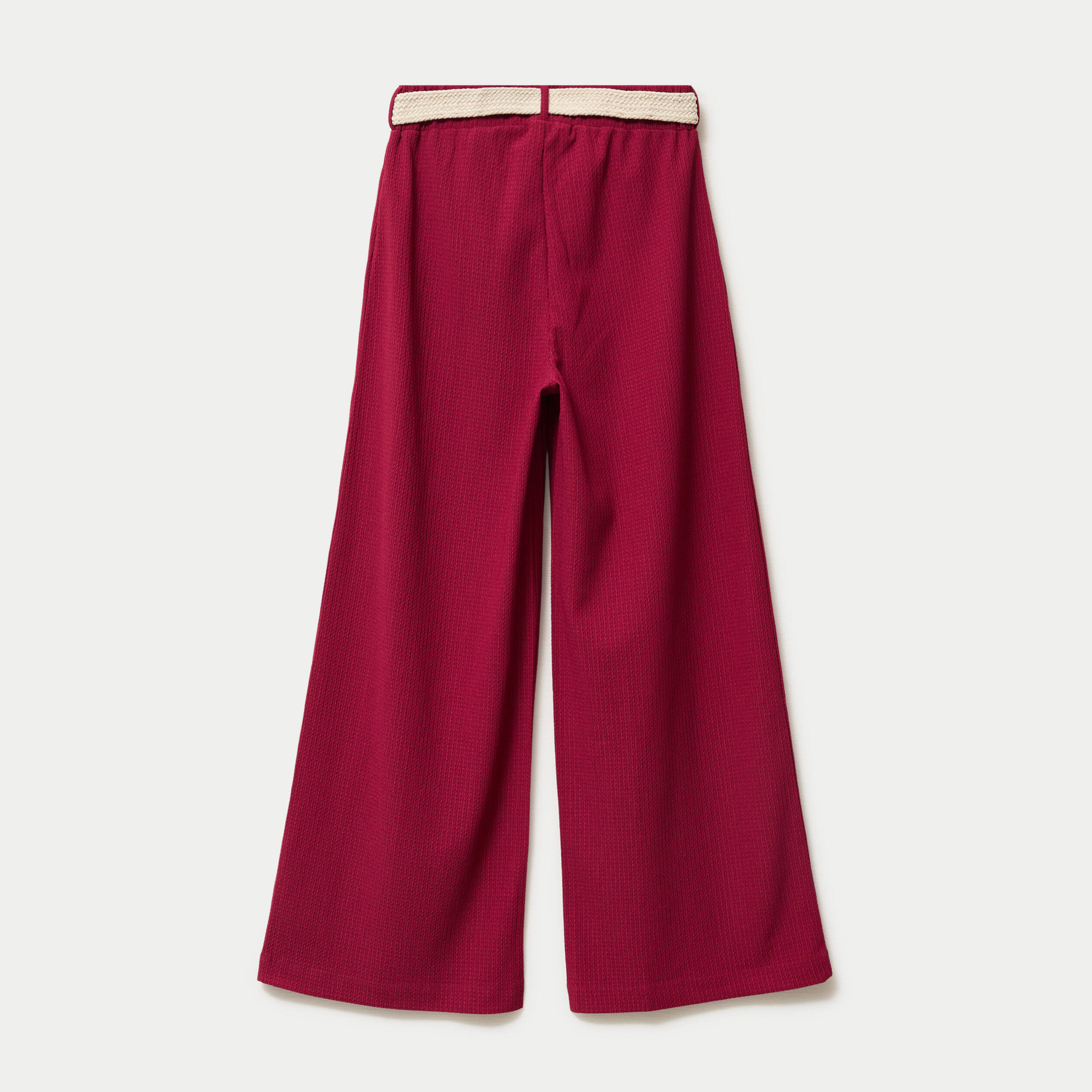 Pantalon large fluide ceintur&eacute; rouge femme