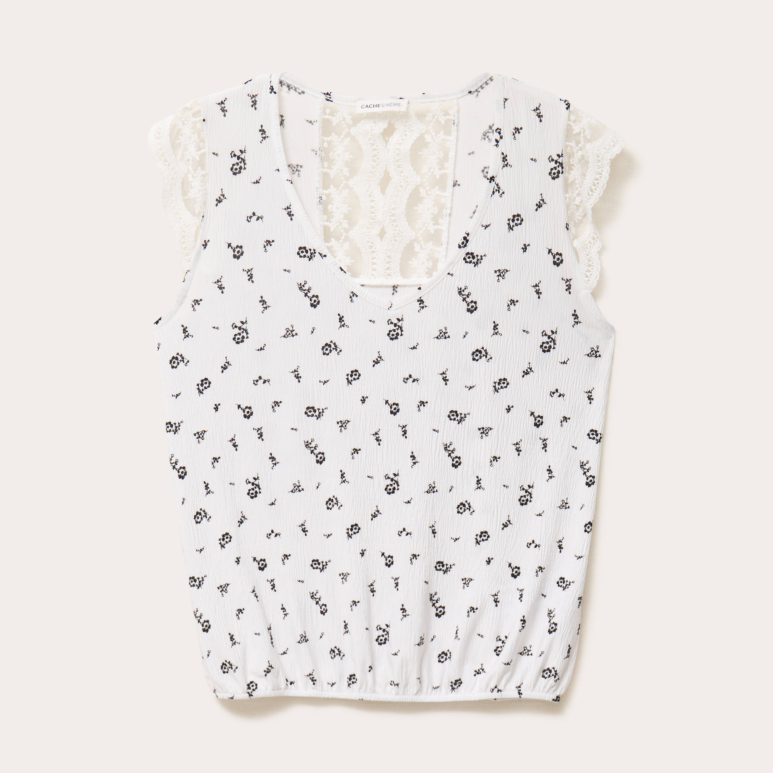 Blouse courte sans manches dentelle blanc femme
