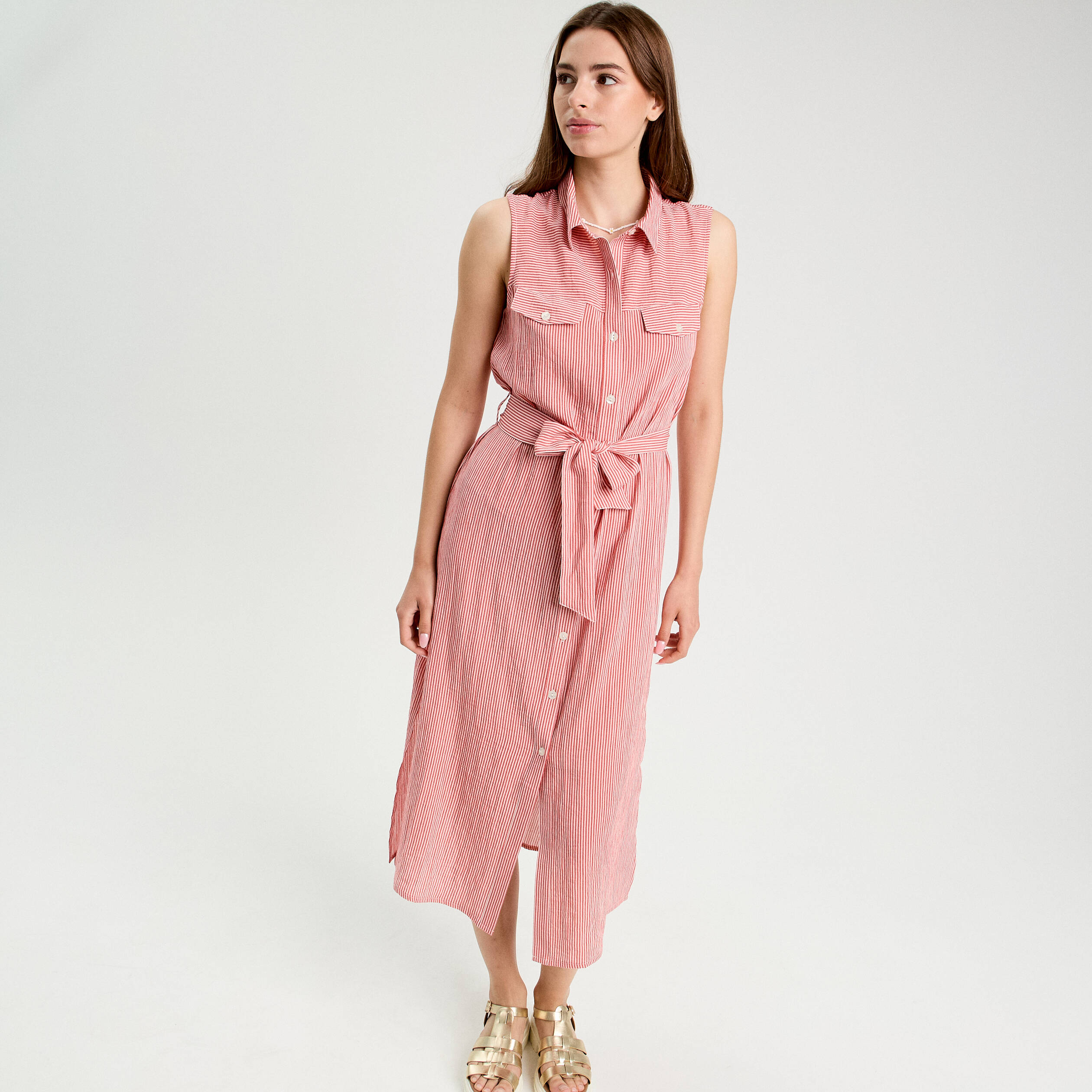 robe longue evasee boutonnee rose corail femme Robe longue évasée boutonnée rose corail femme
