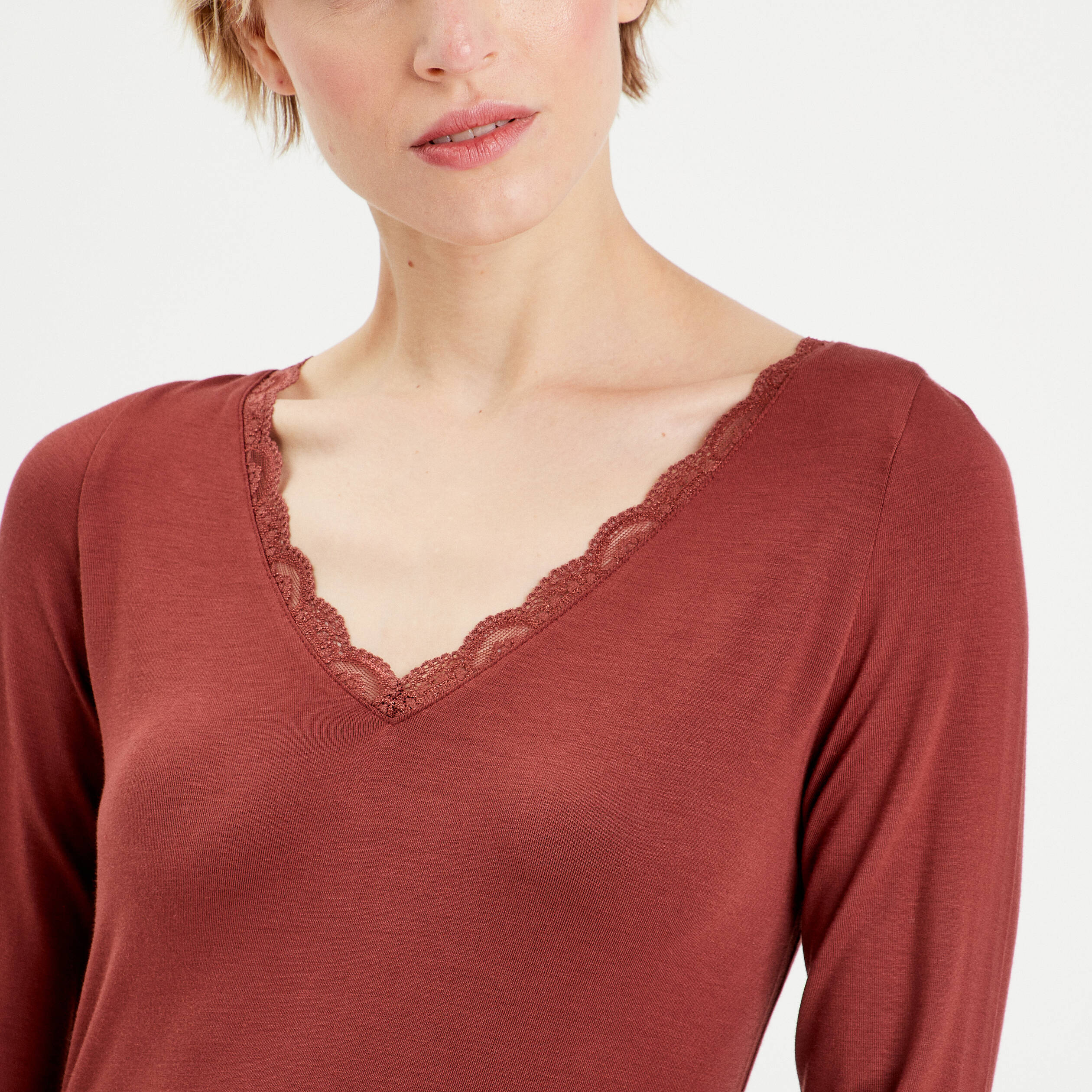 Tee shirt manche longue marron femme sales