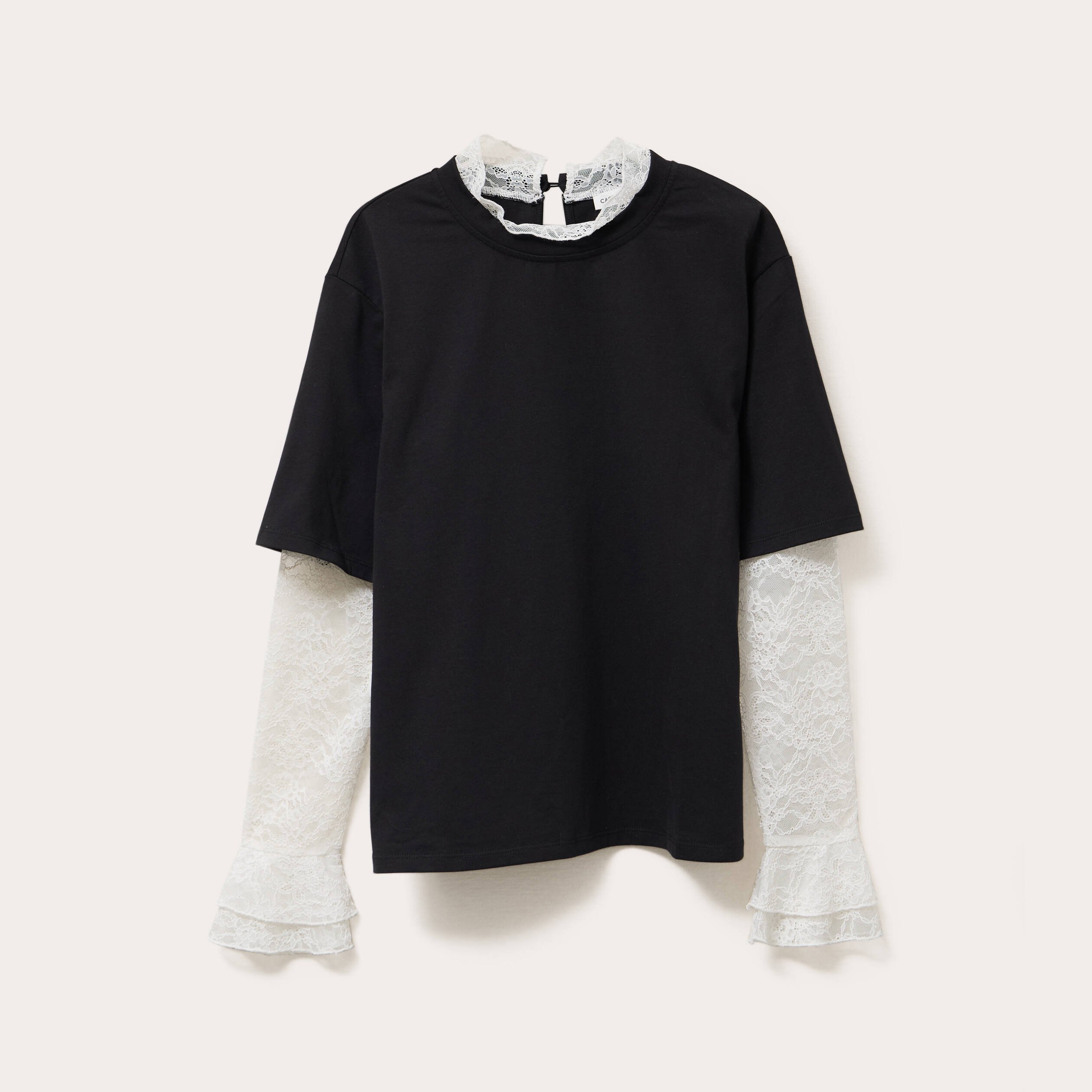 T-shirt 2-en-1 avec dentelle noir femme