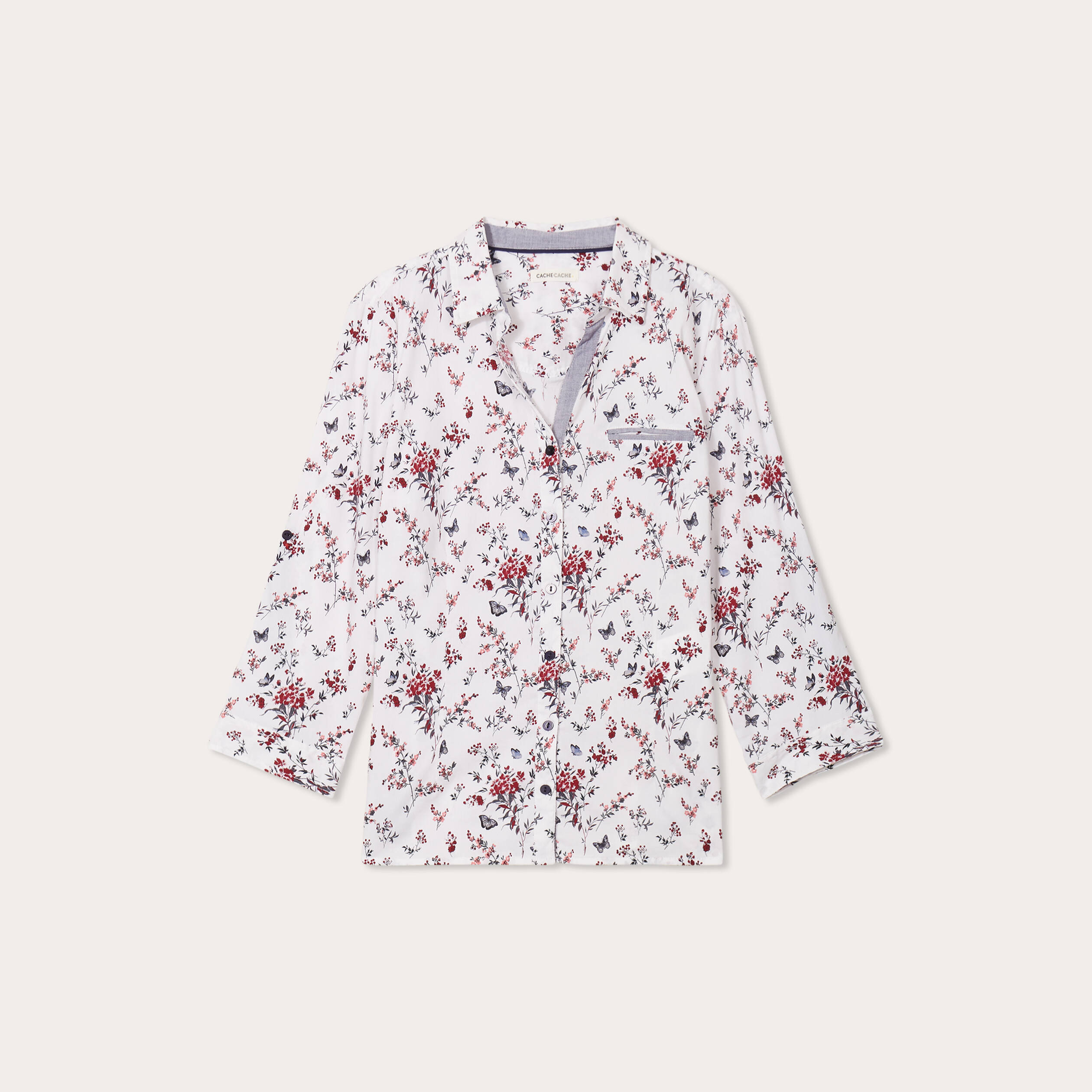 Chemise manches 3/4 blanc femme