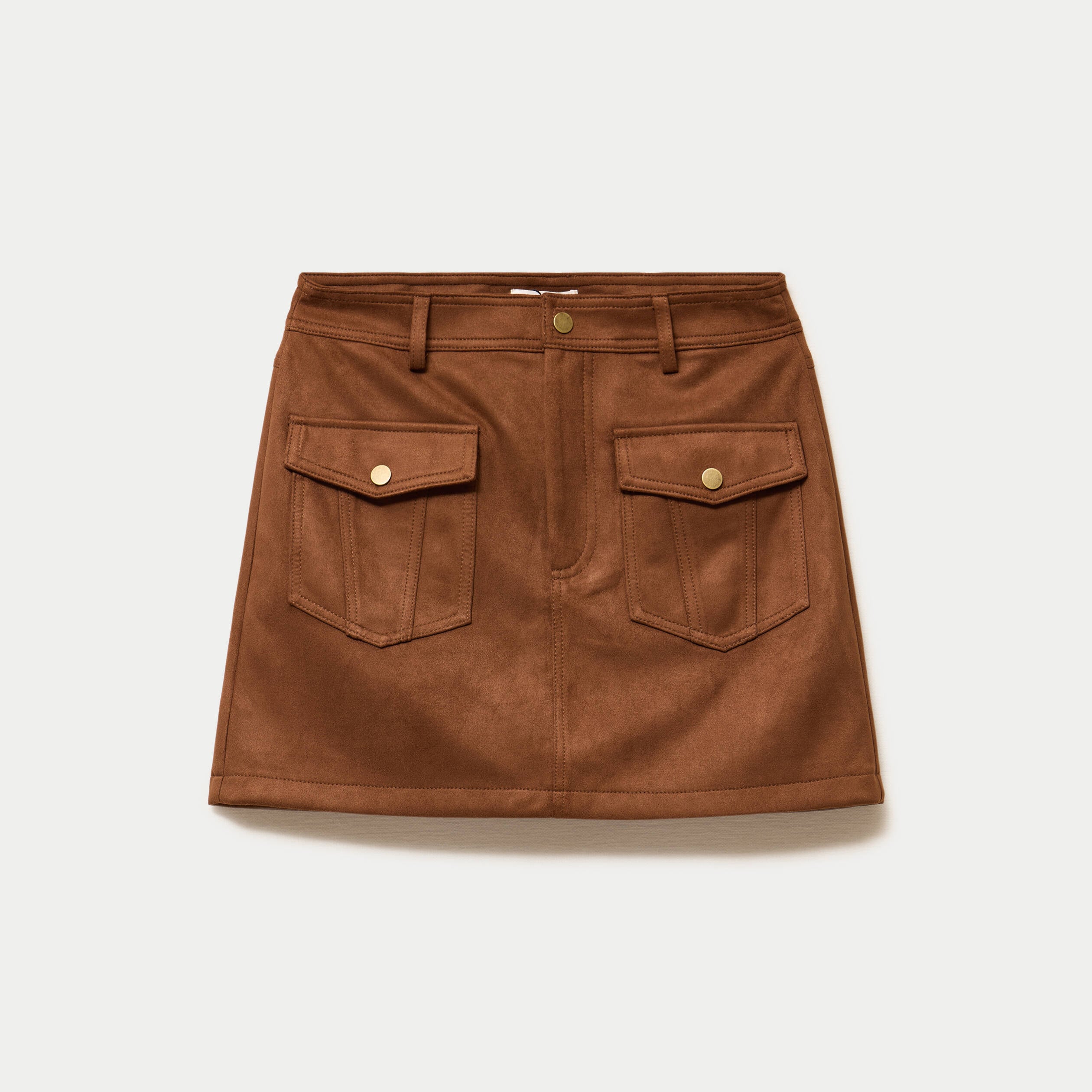 Jupe-short trap&egrave;ze aspect daim marron femme