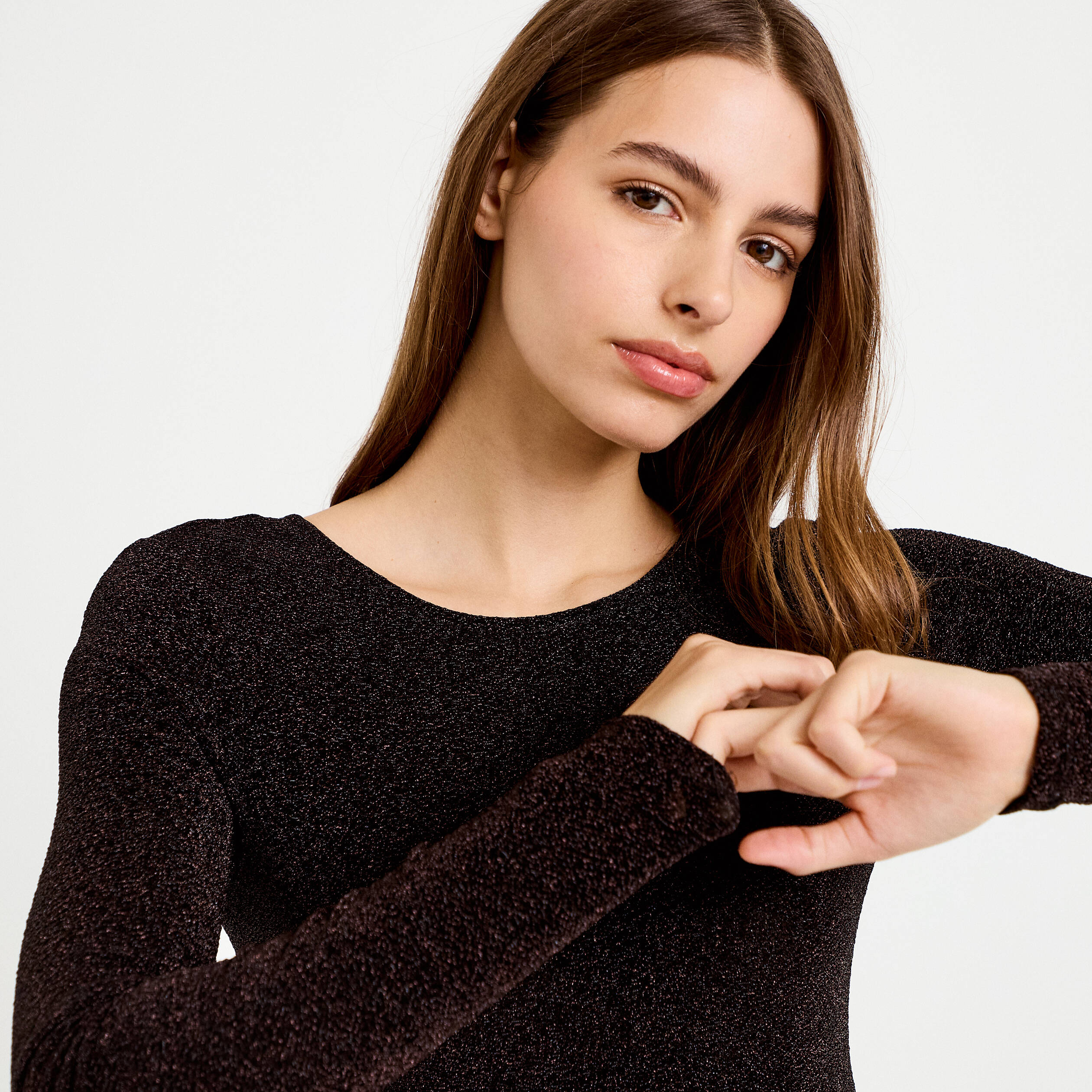 Body manches longues marron fonc&eacute; femme