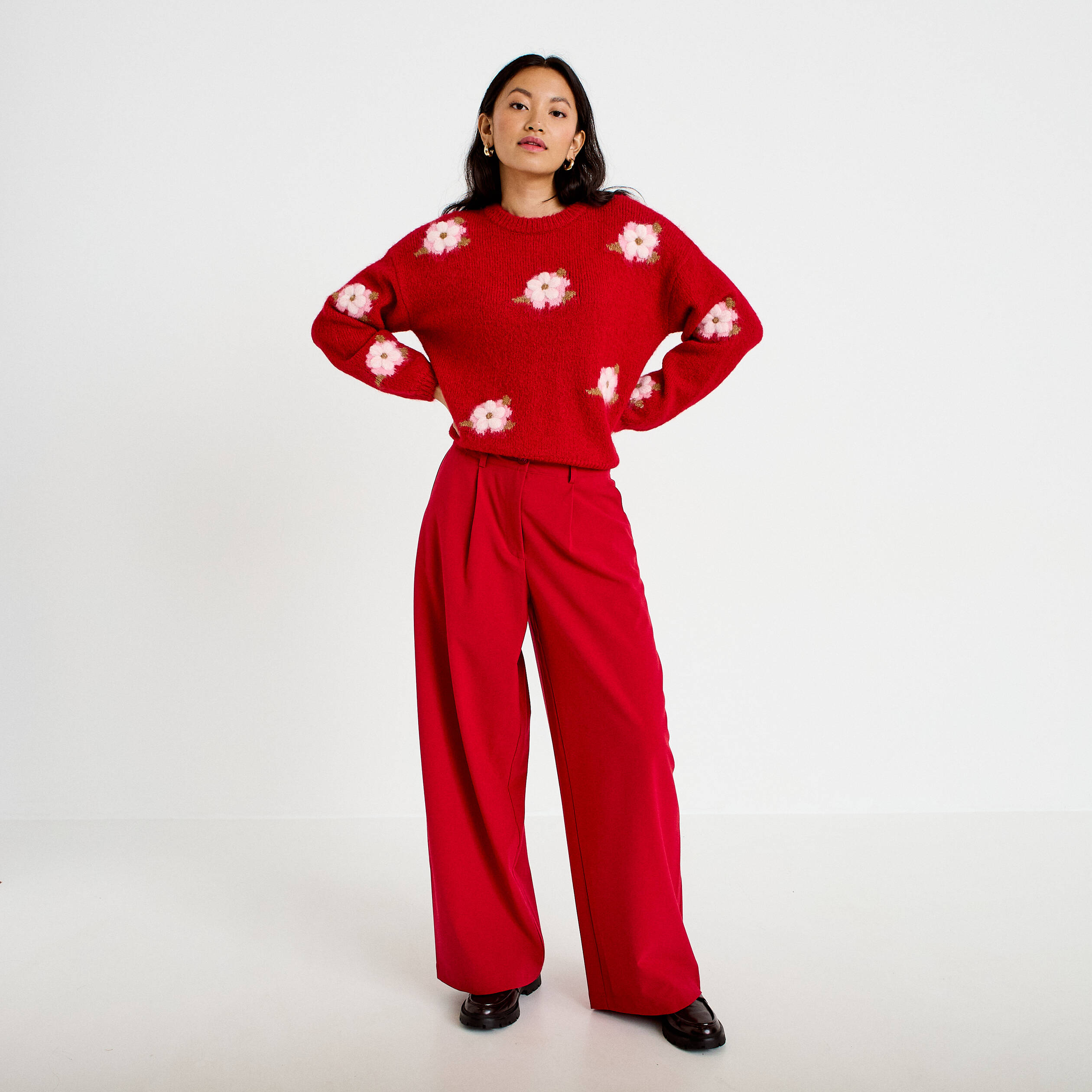 Pantalon barrel taille standard rouge femme