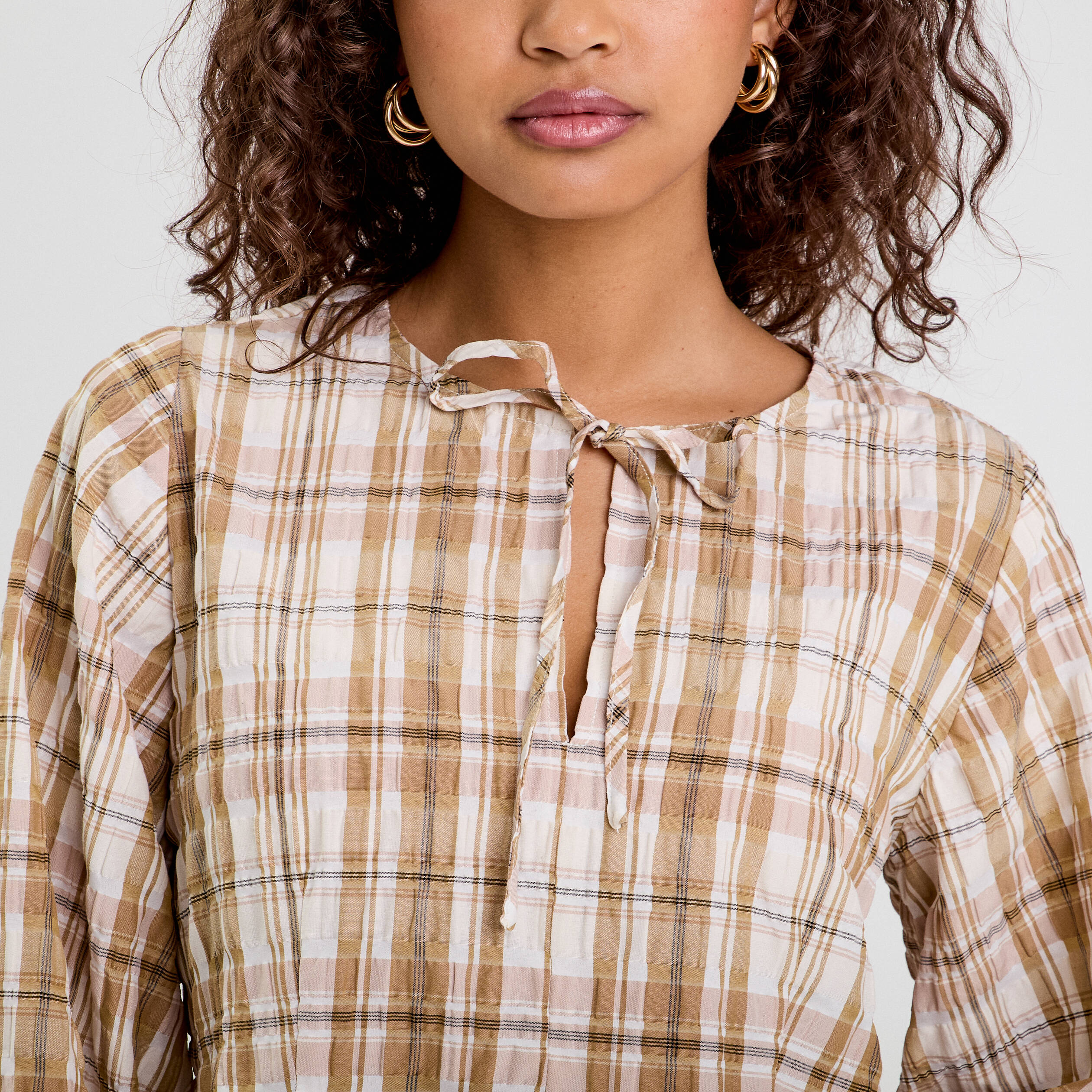 Blouse manches longues camel femme