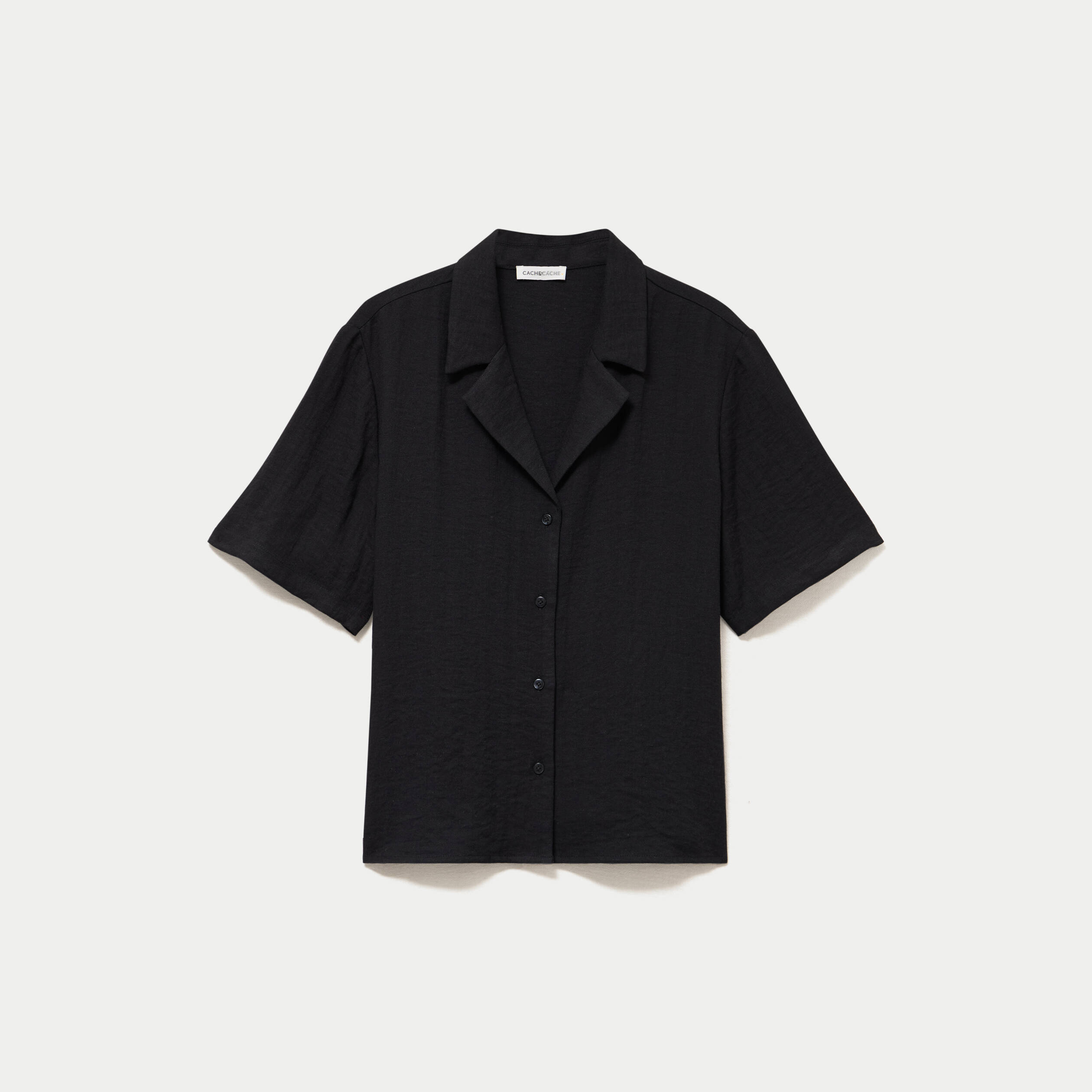 Chemise droite pliss&eacute;e manches courtes noir femme