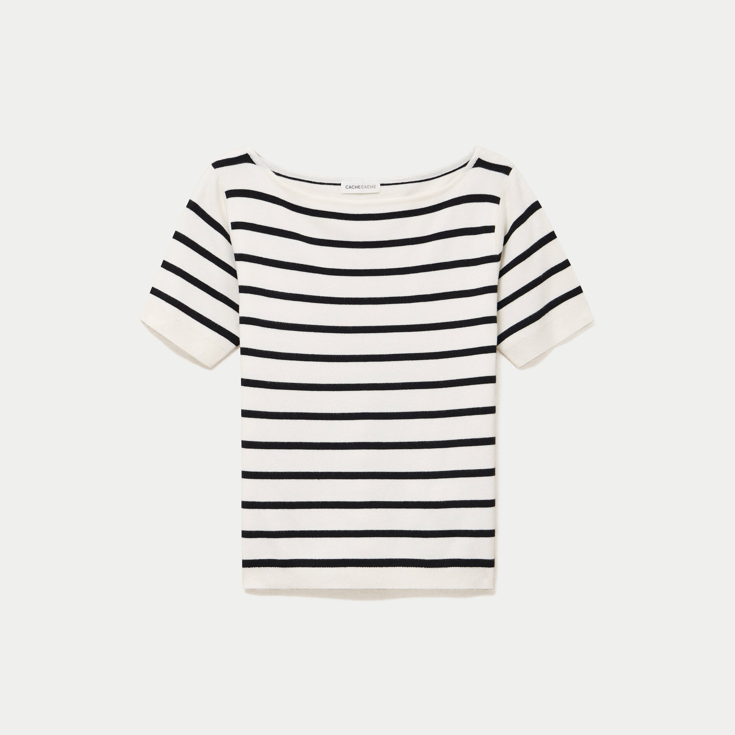 Pull ajust&eacute; court col bateau blanc femme