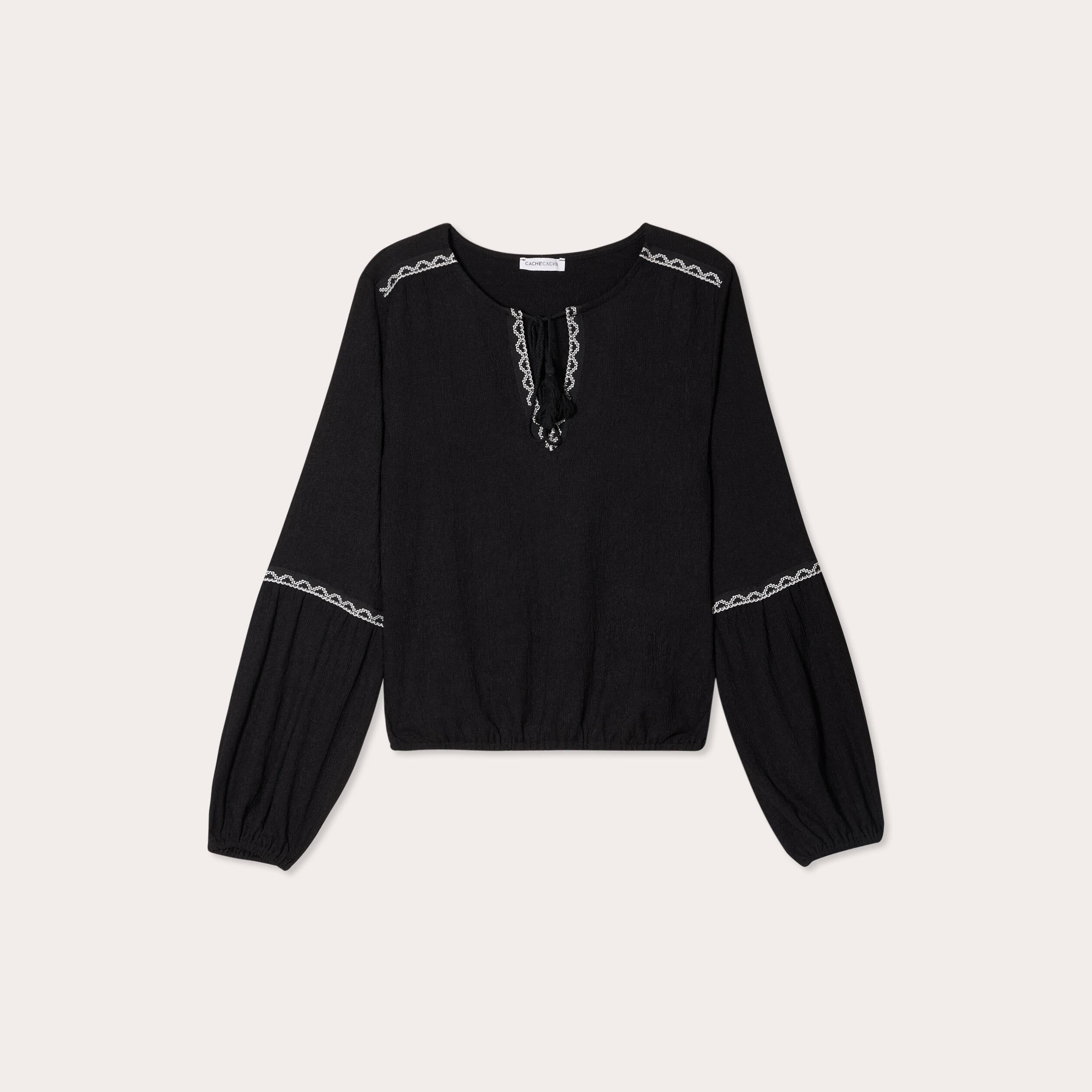 Blouse manches longues noir femme