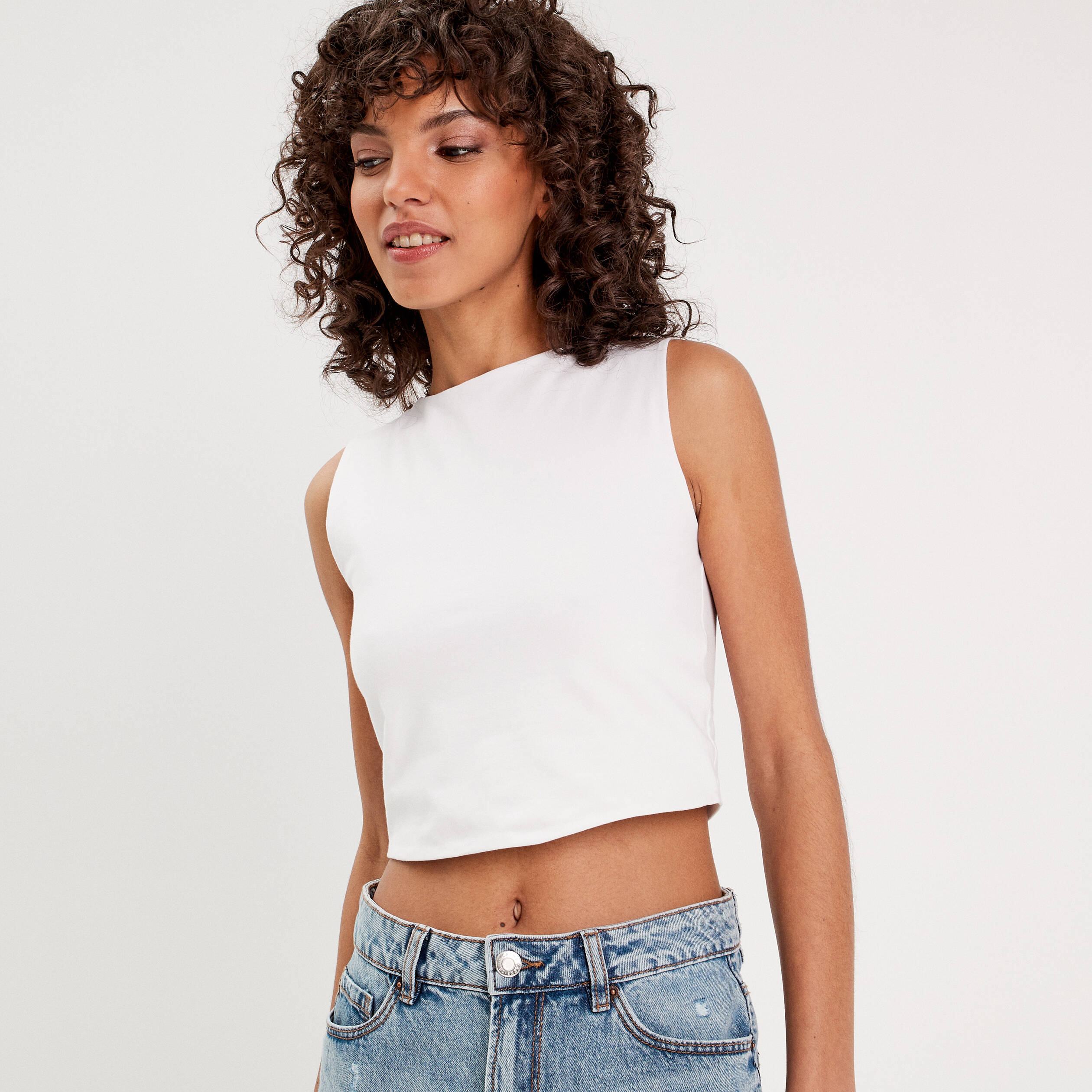 Debardeur cropped blanc femme Vibs