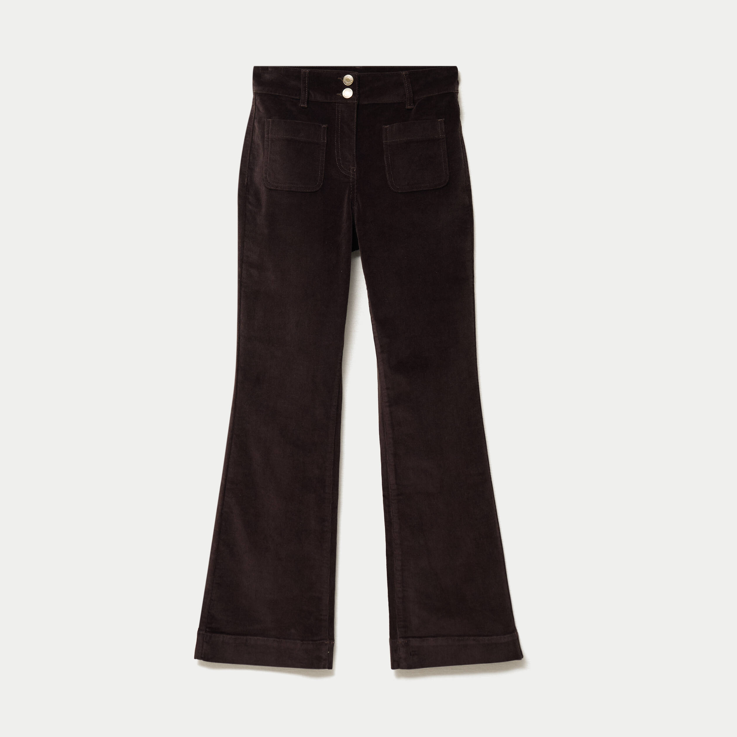 Pantalon bootcut taille haute velours marron fonc&eacute; femme