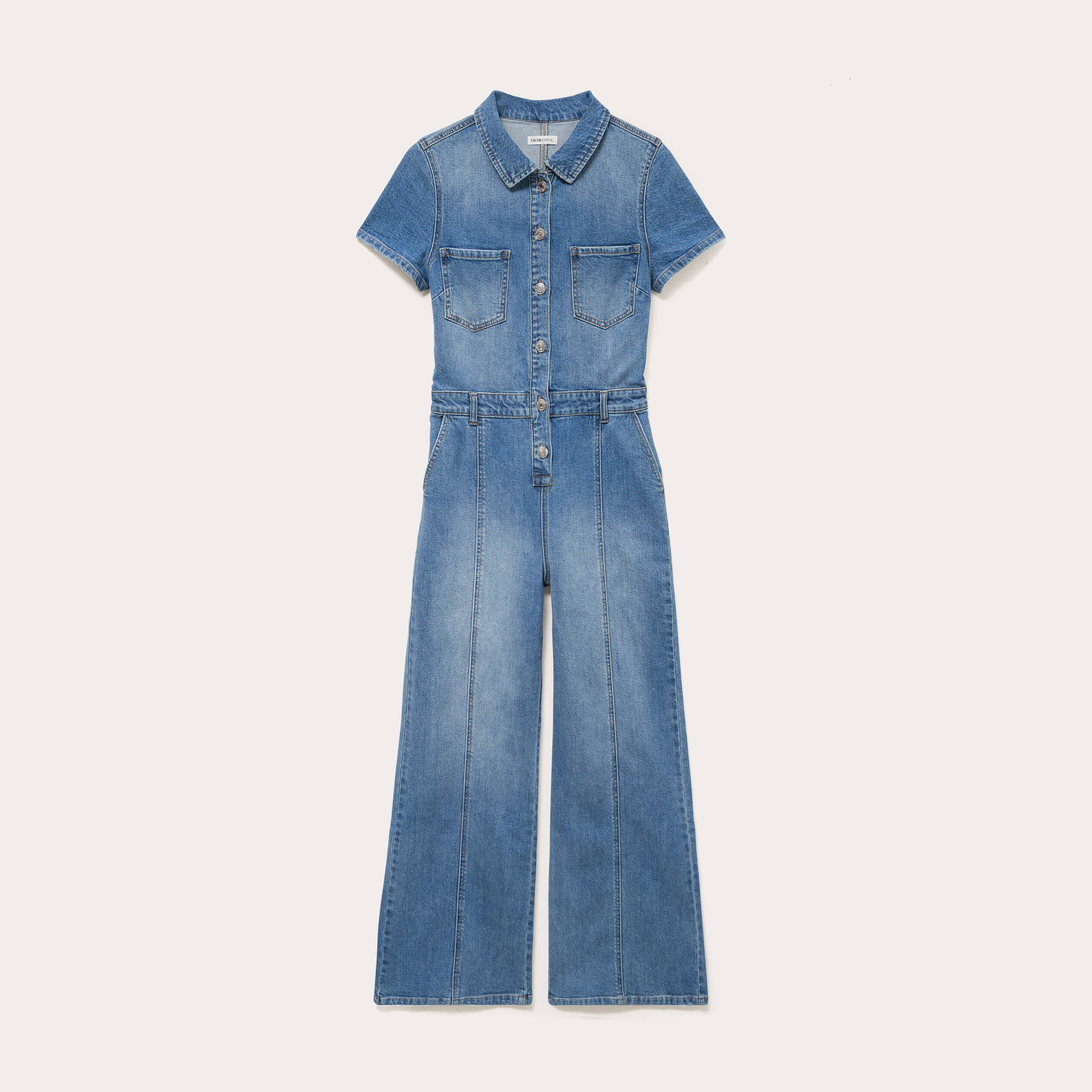 Combinaison manches courtes denim double stone femme