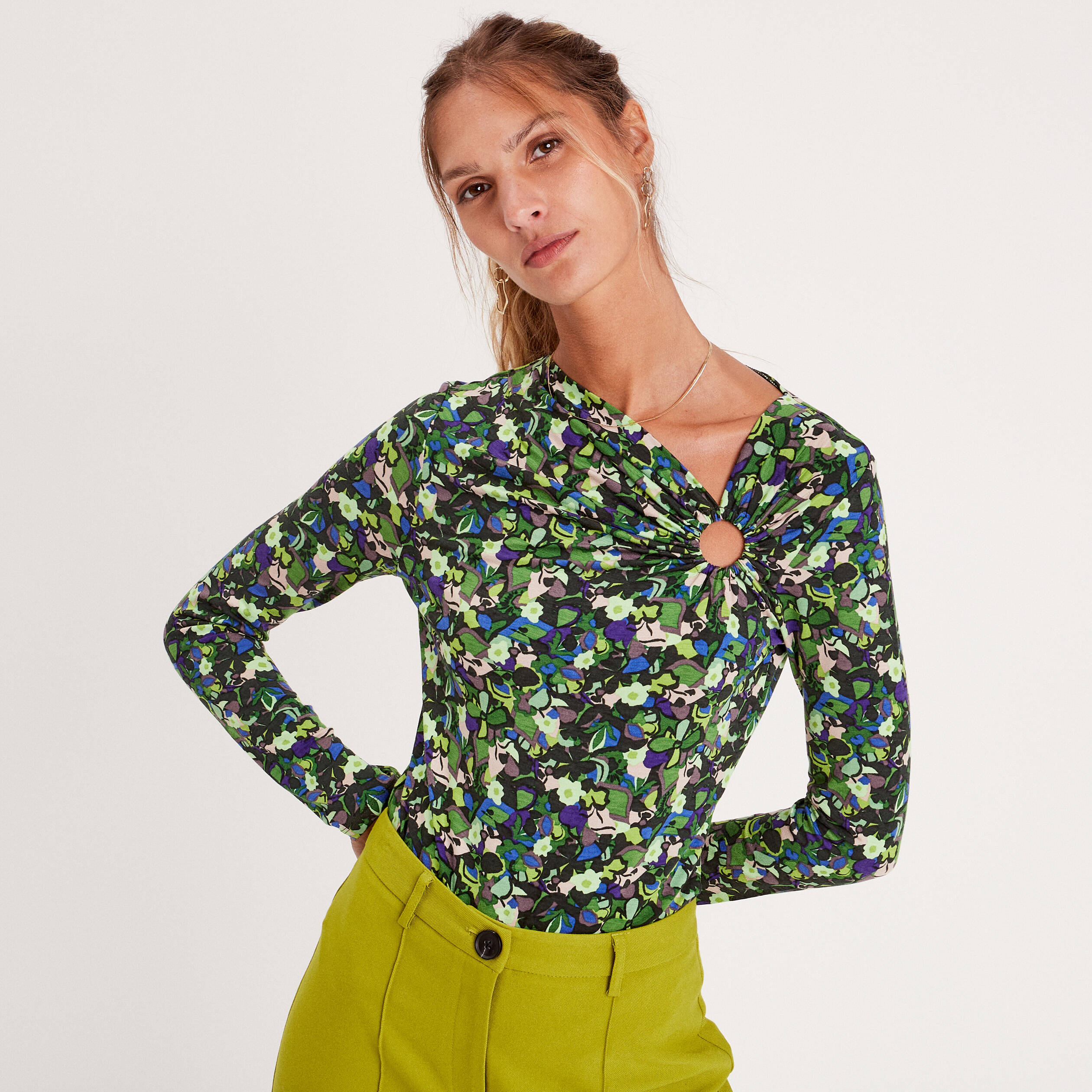 Blouse manches longues anneau vert femme
