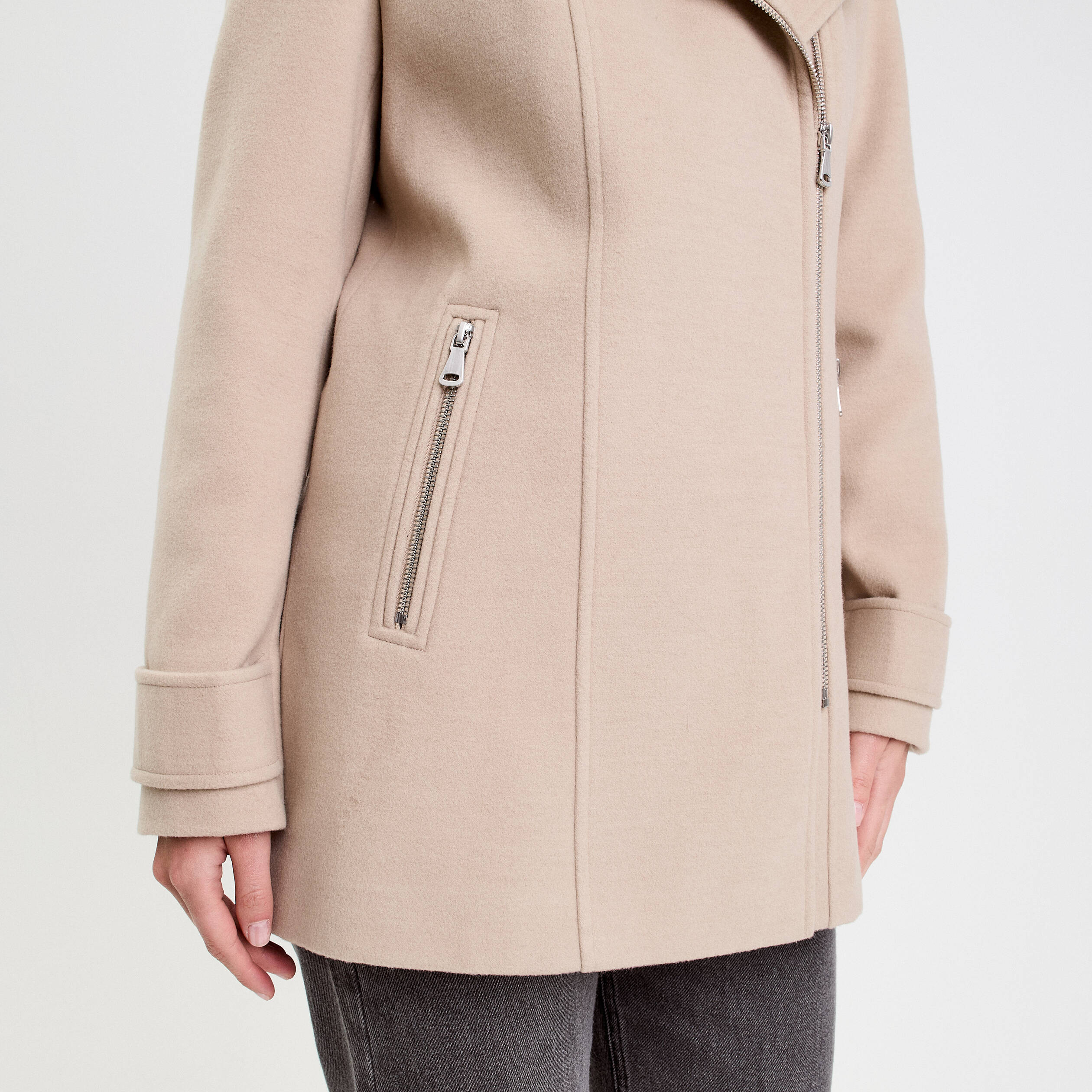 Manteau droit avec capuche beige femme