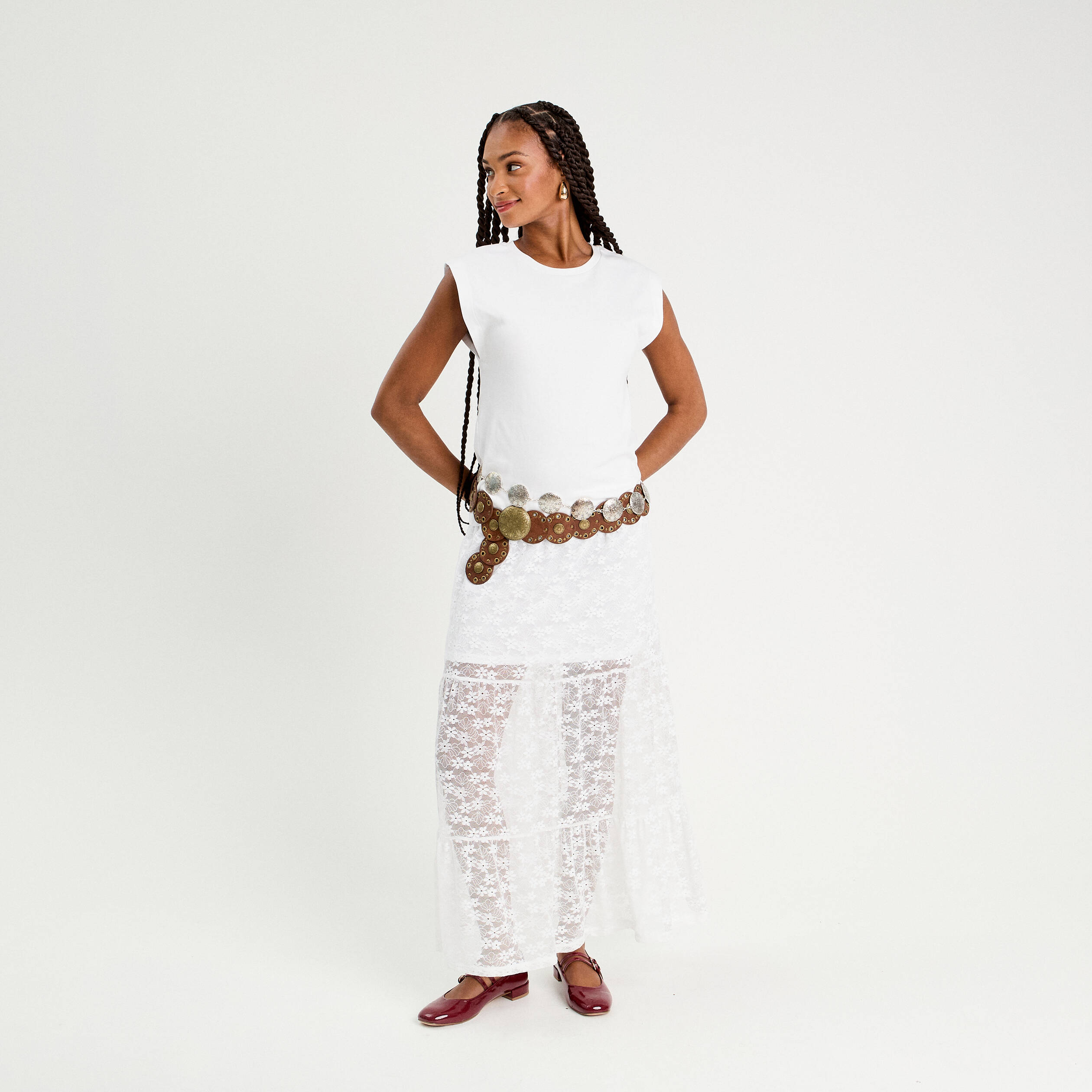 jupe longue evasee dentelle blanc femme Jupe longue évasée dentelle blanc femme